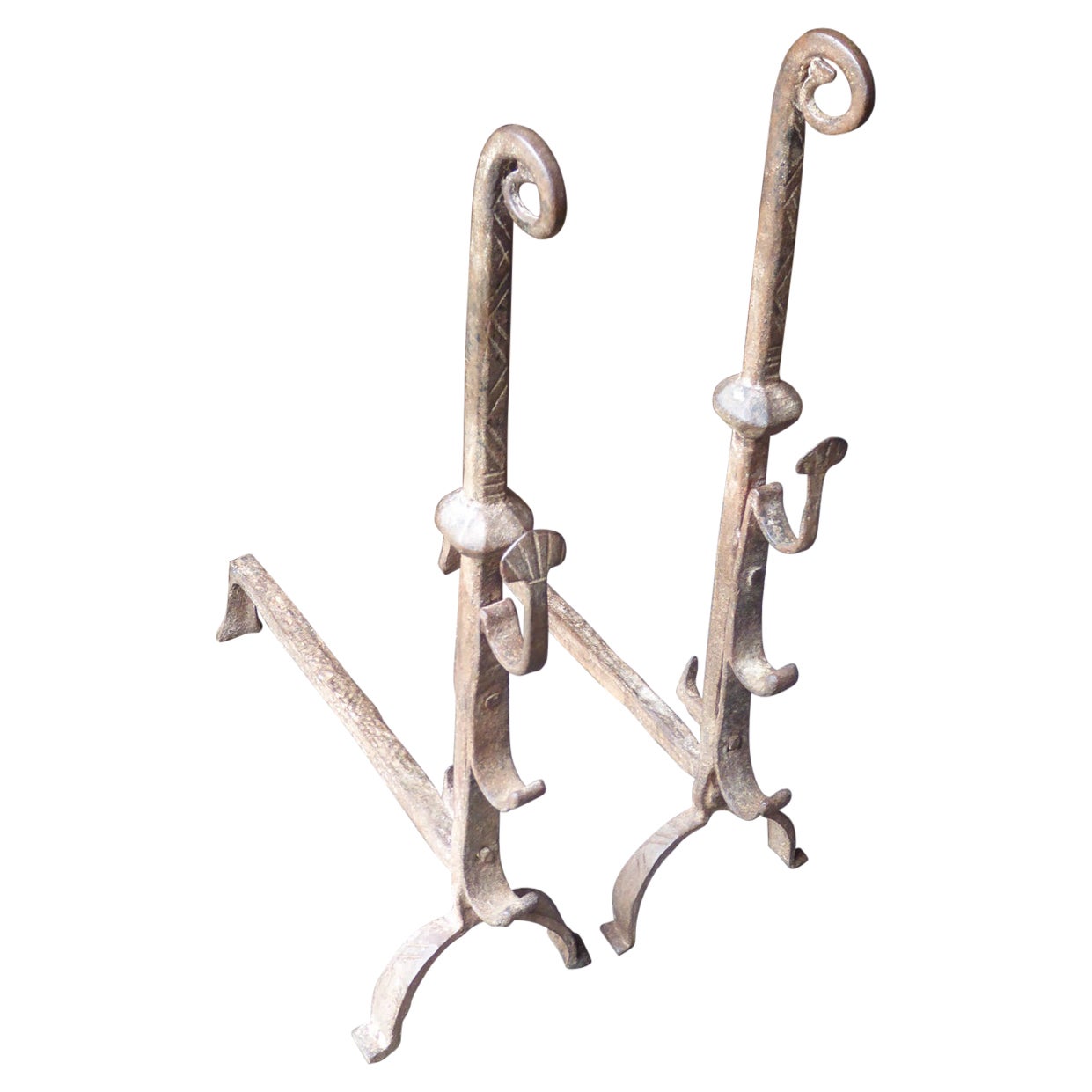 French Louis III Andirons or Firedogs, 17th Century