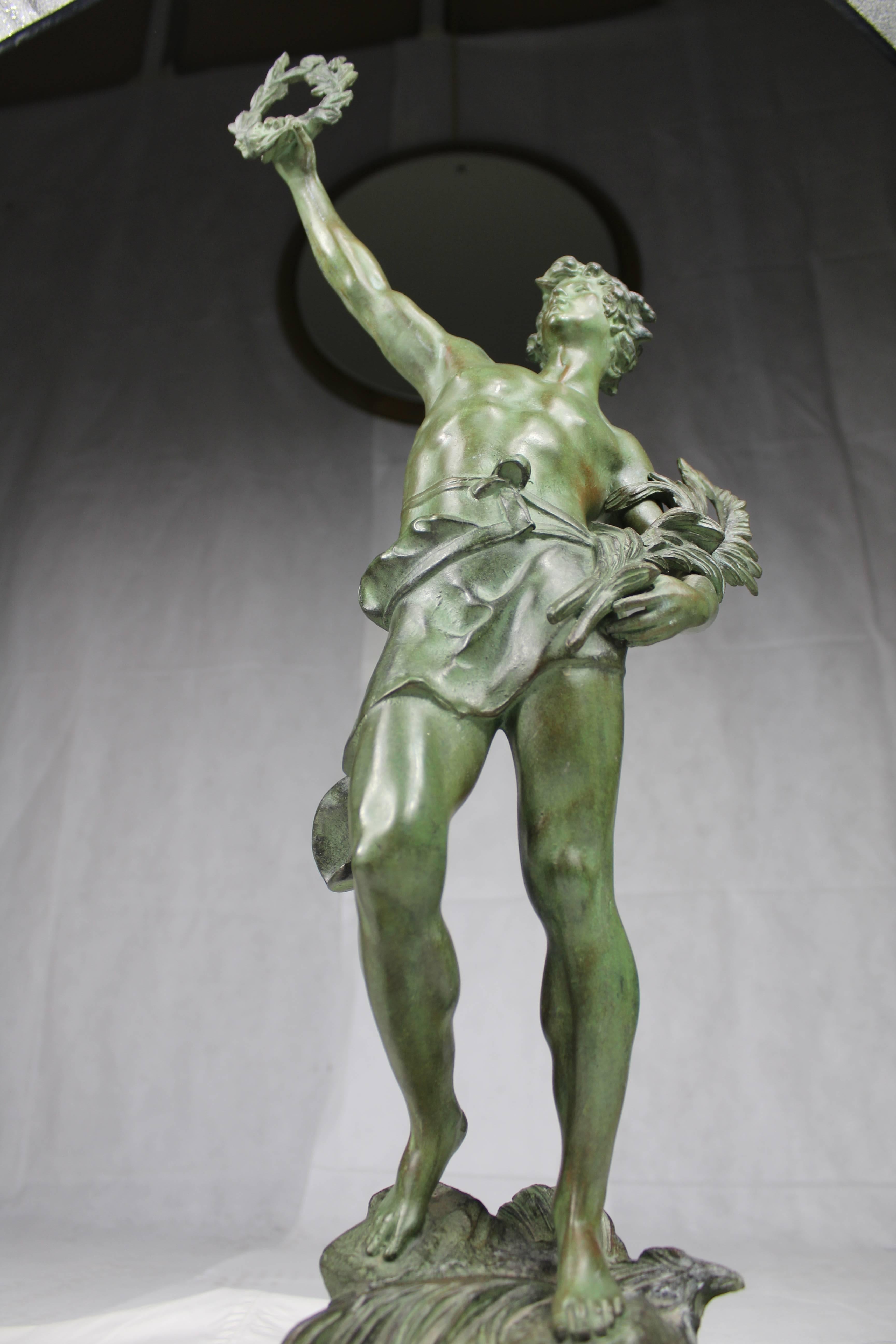 Art Nouveau French Louis Moreau Statue in Bronze and Marble Le Triomphe, 1910s For Sale