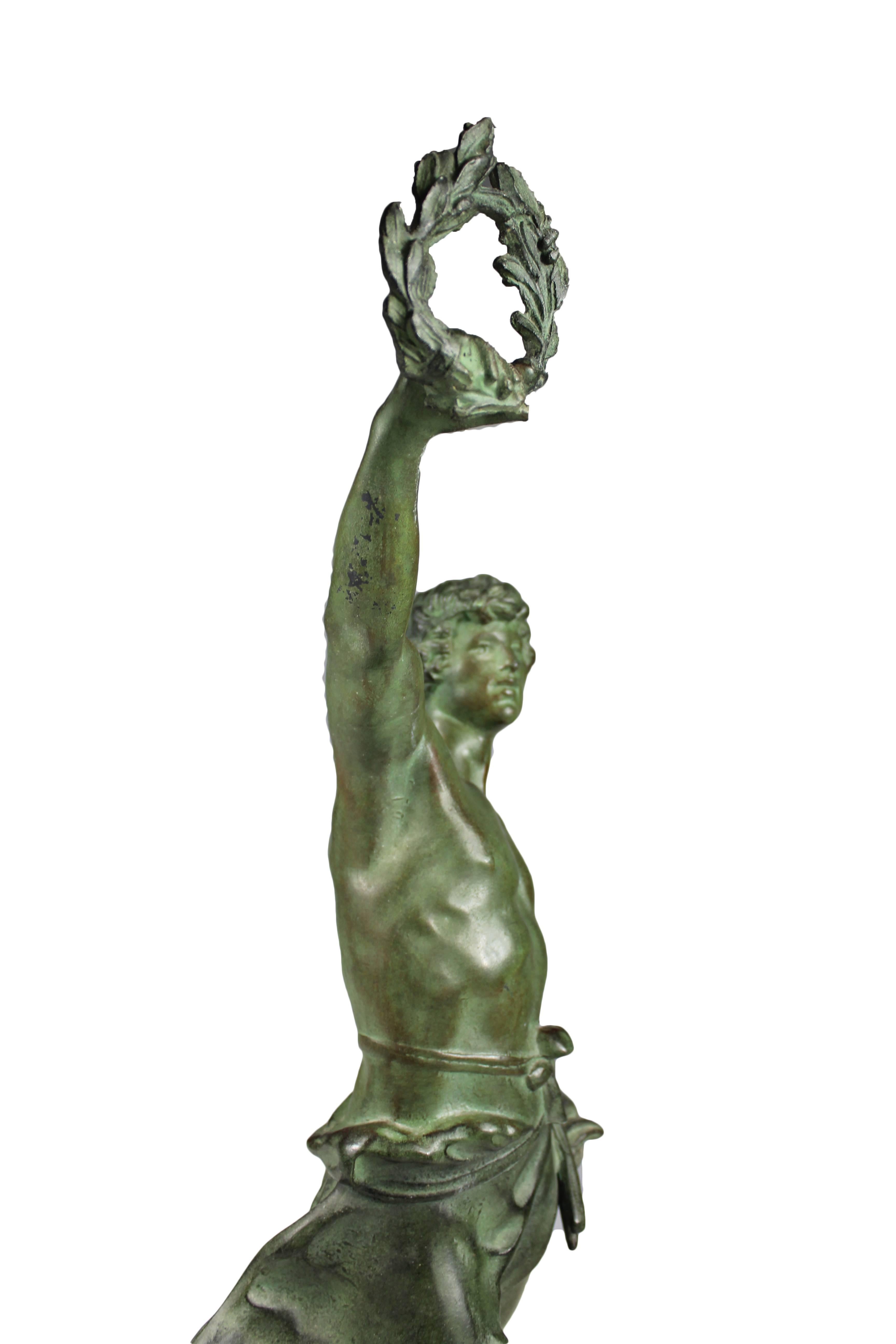 Early 20th Century French Louis Moreau Statue in Bronze and Marble Le Triomphe, 1910s For Sale