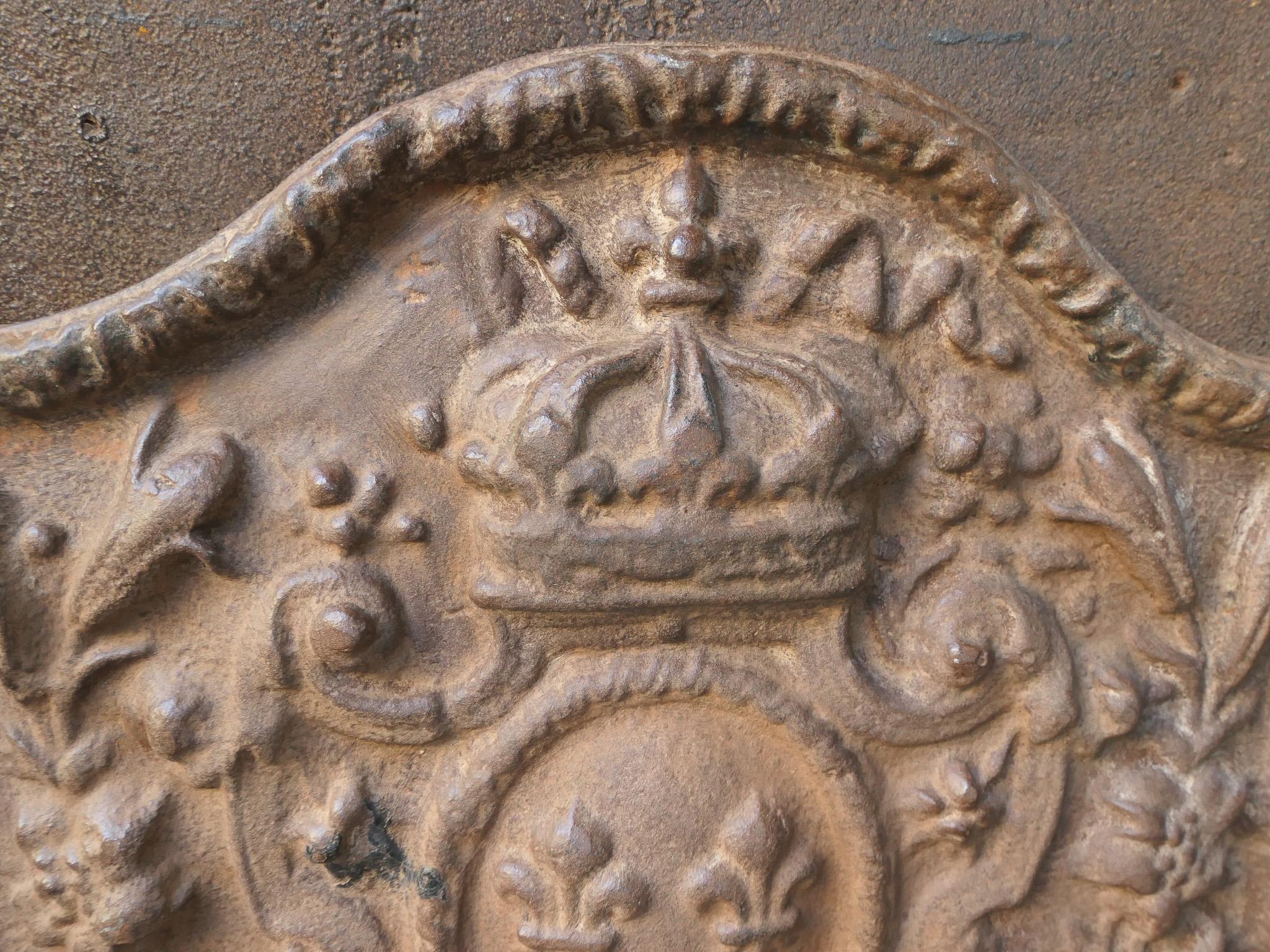 Fer Plaque de cheminée / dosseret de style Louis Napoléon III français 'Armoiries de France en vente