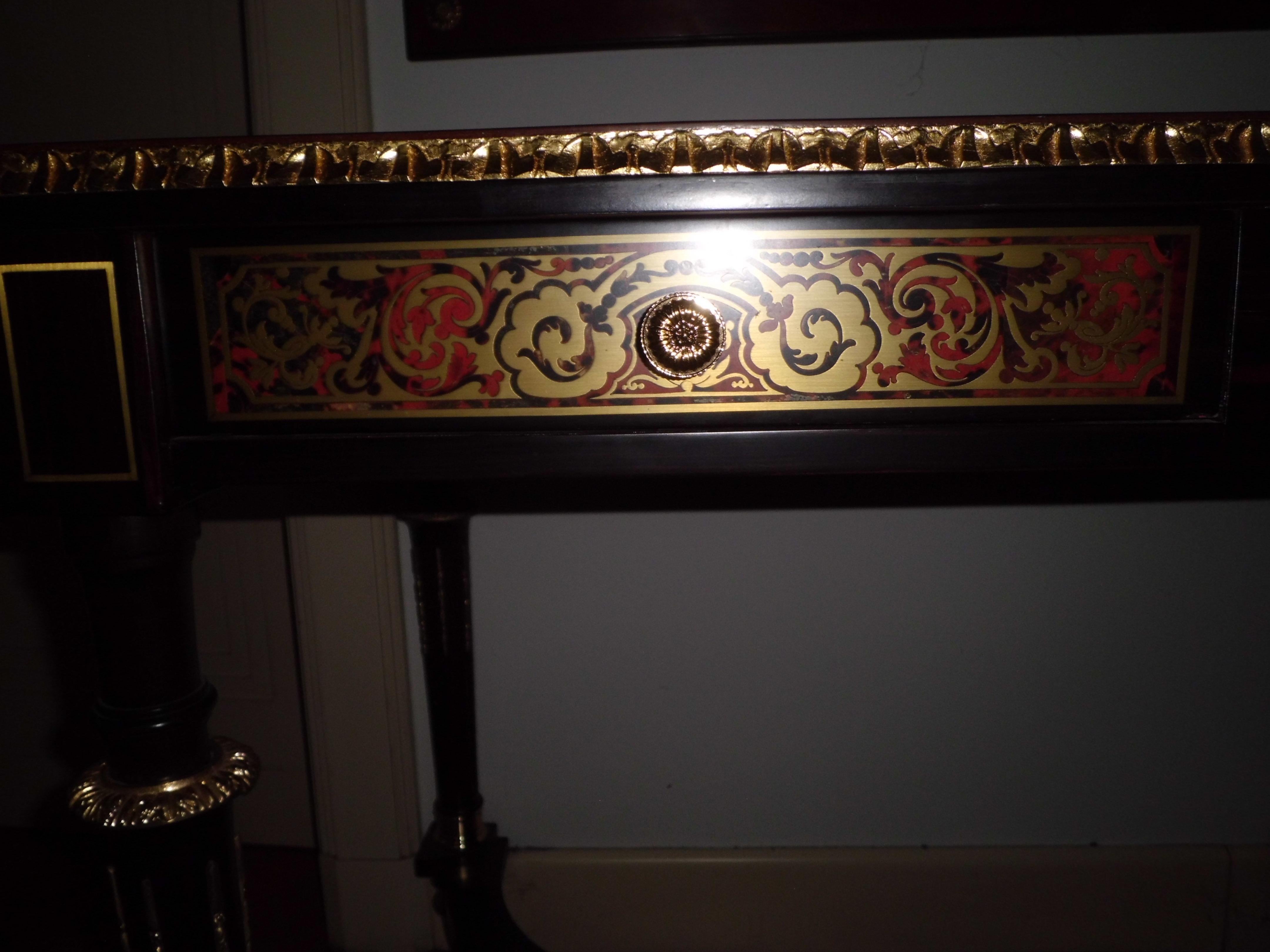 Tortoise Shell French Louis Napoleon III Style Boulle Desk with Tortoiseshell and Brass Inlay For Sale