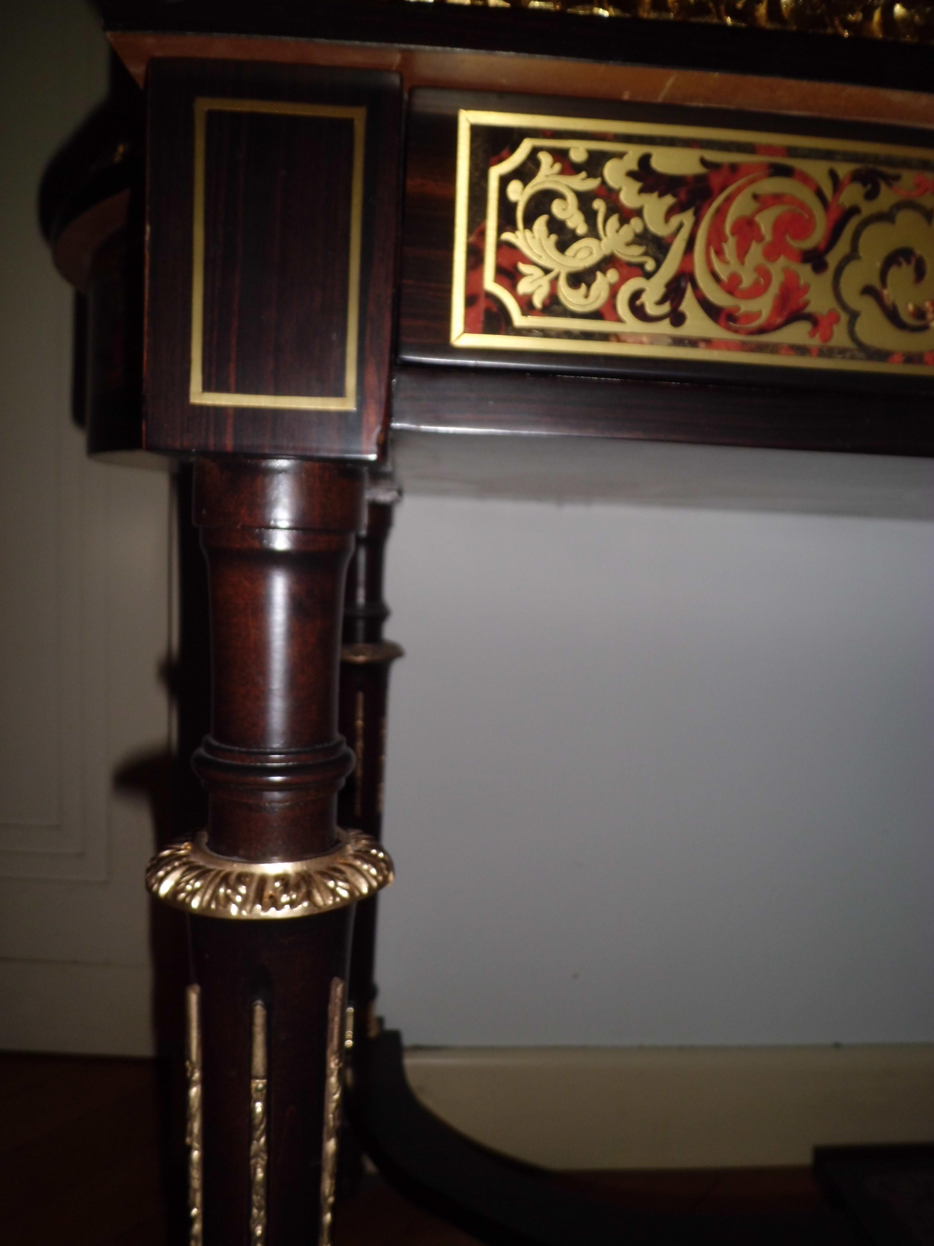 French Louis Napoleon III Style Boulle Desk with Tortoiseshell and Brass Inlay For Sale 1