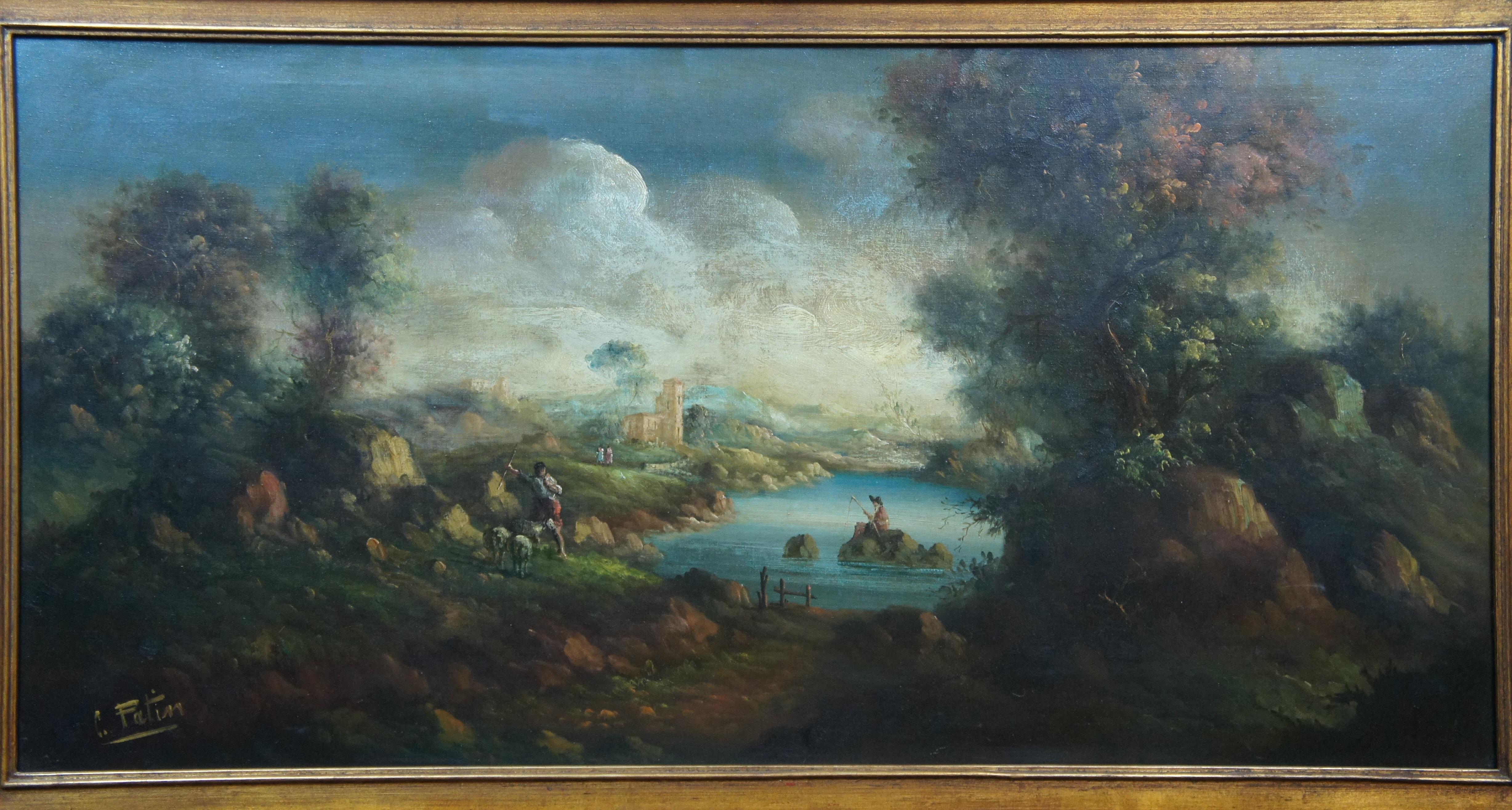 French Louis Patin Country Landscape Shepherd Fisherman Oil Painting 58