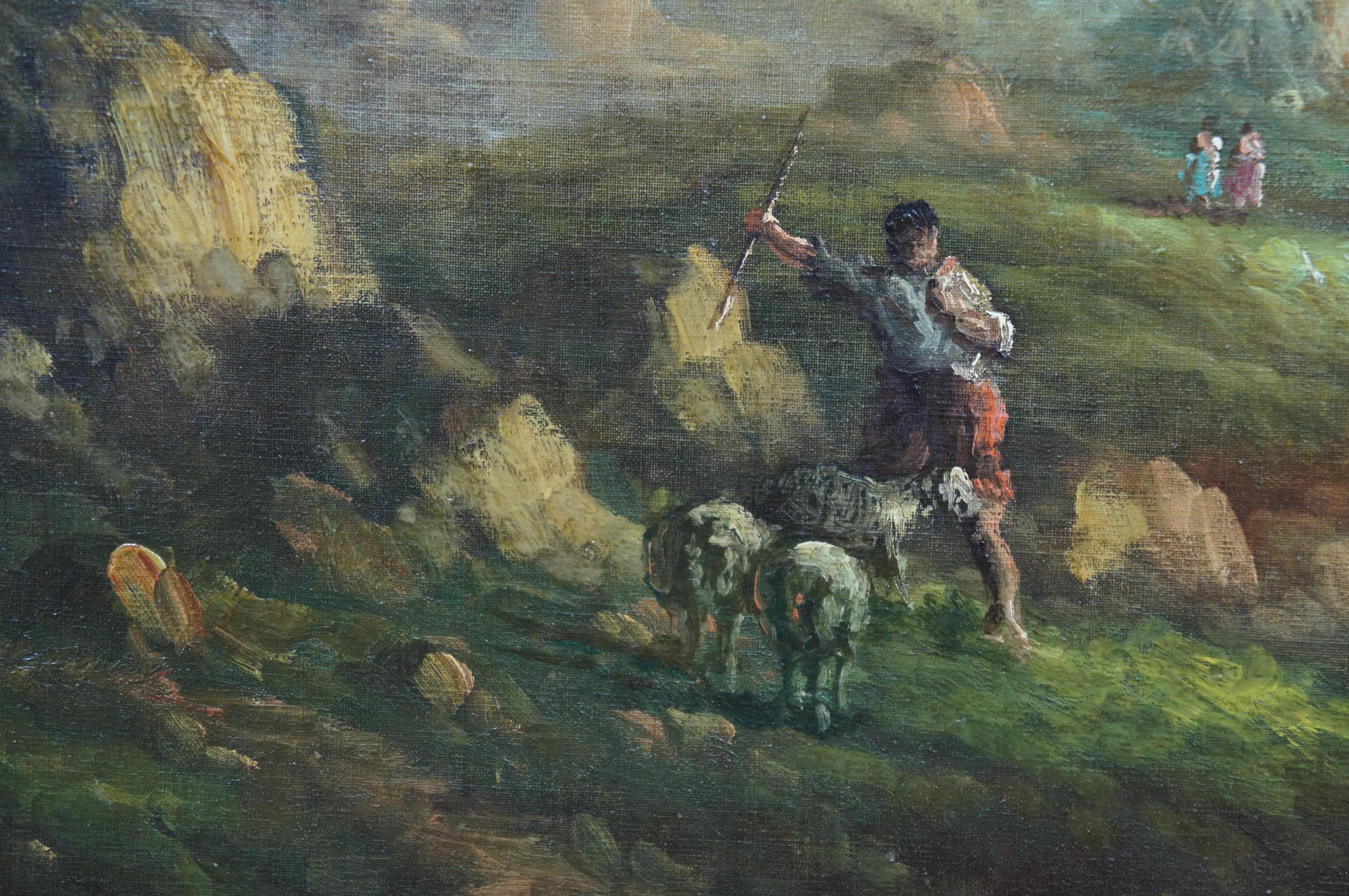 French Louis Patin Country Landscape Shepherd Fisherman Oil Painting 58