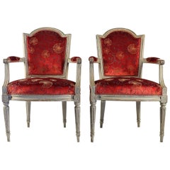 French Louis Period, Pair of Lacquered Small Armchairs, circa 1770