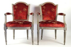 French Louis Period, Pair of Lacquered Small Armchairs, circa 1770