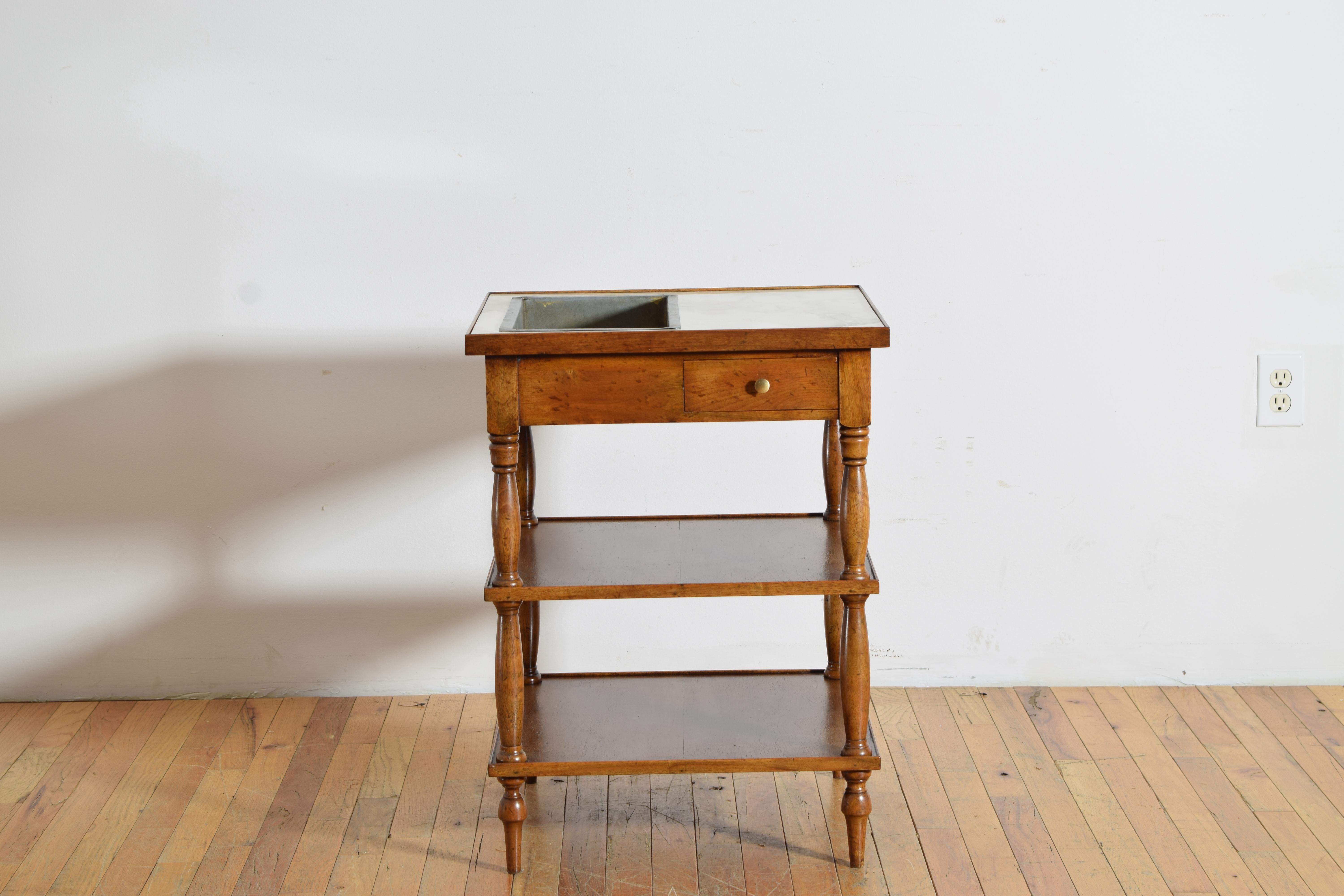 Louis Philippe French Louis Philipe Walnut, Marble, & Zinc Table de Rafraichissoir, circa 1840 For Sale