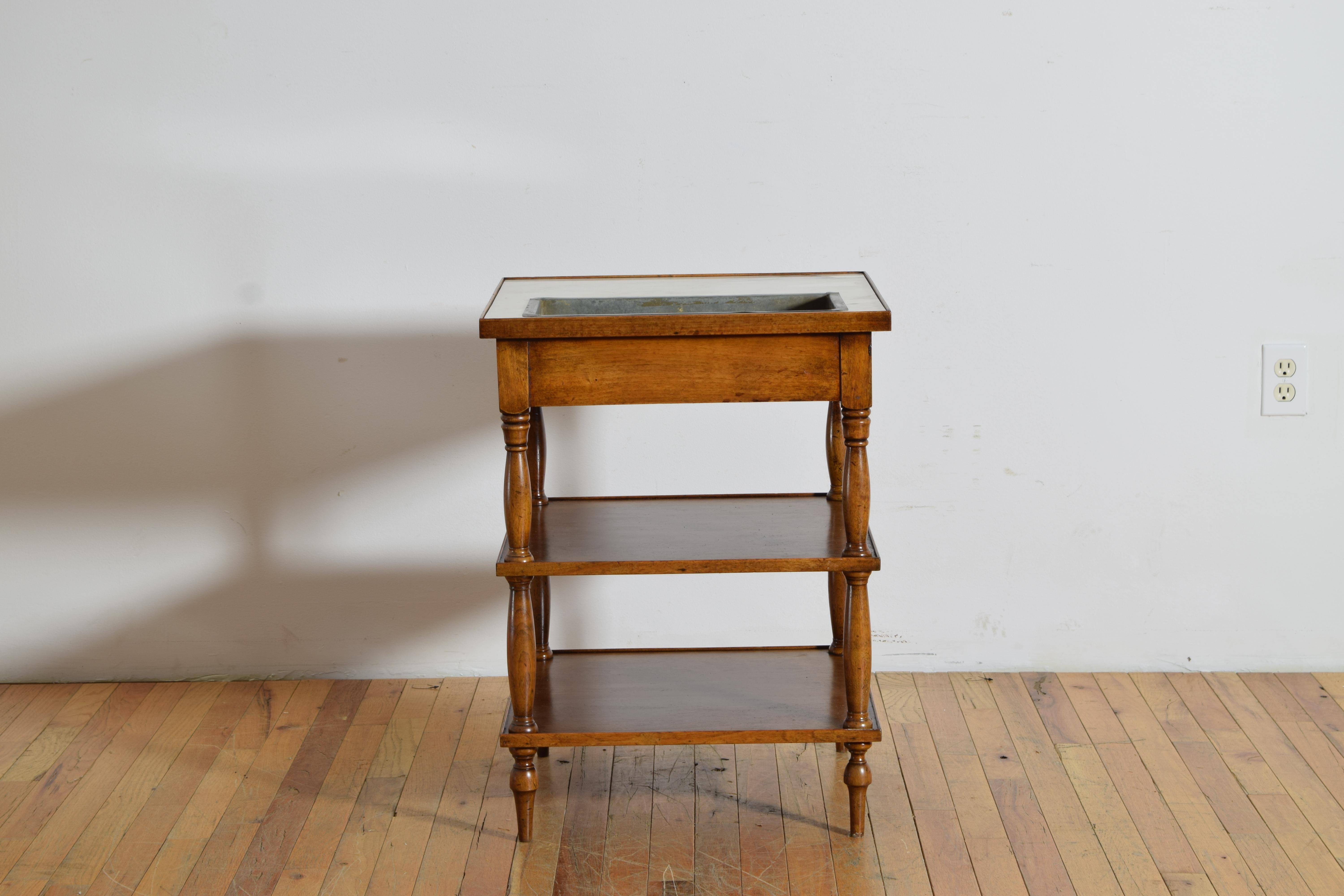 French Louis Philipe Walnut, Marble, & Zinc Table de Rafraichissoir, circa 1840 In Good Condition For Sale In Atlanta, GA