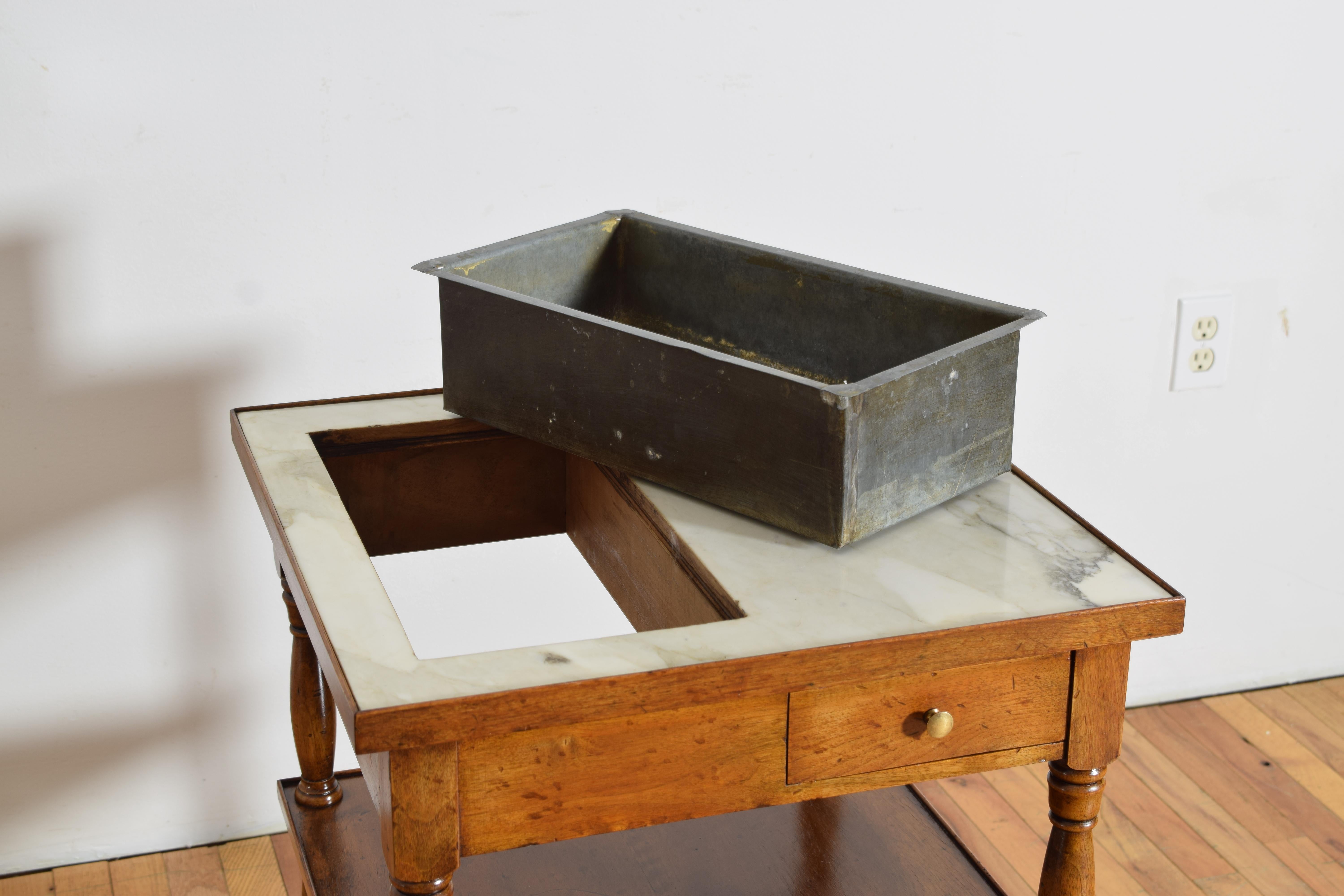 French Louis Philipe Walnut, Marble, & Zinc Table de Rafraichissoir, circa 1840 For Sale 1