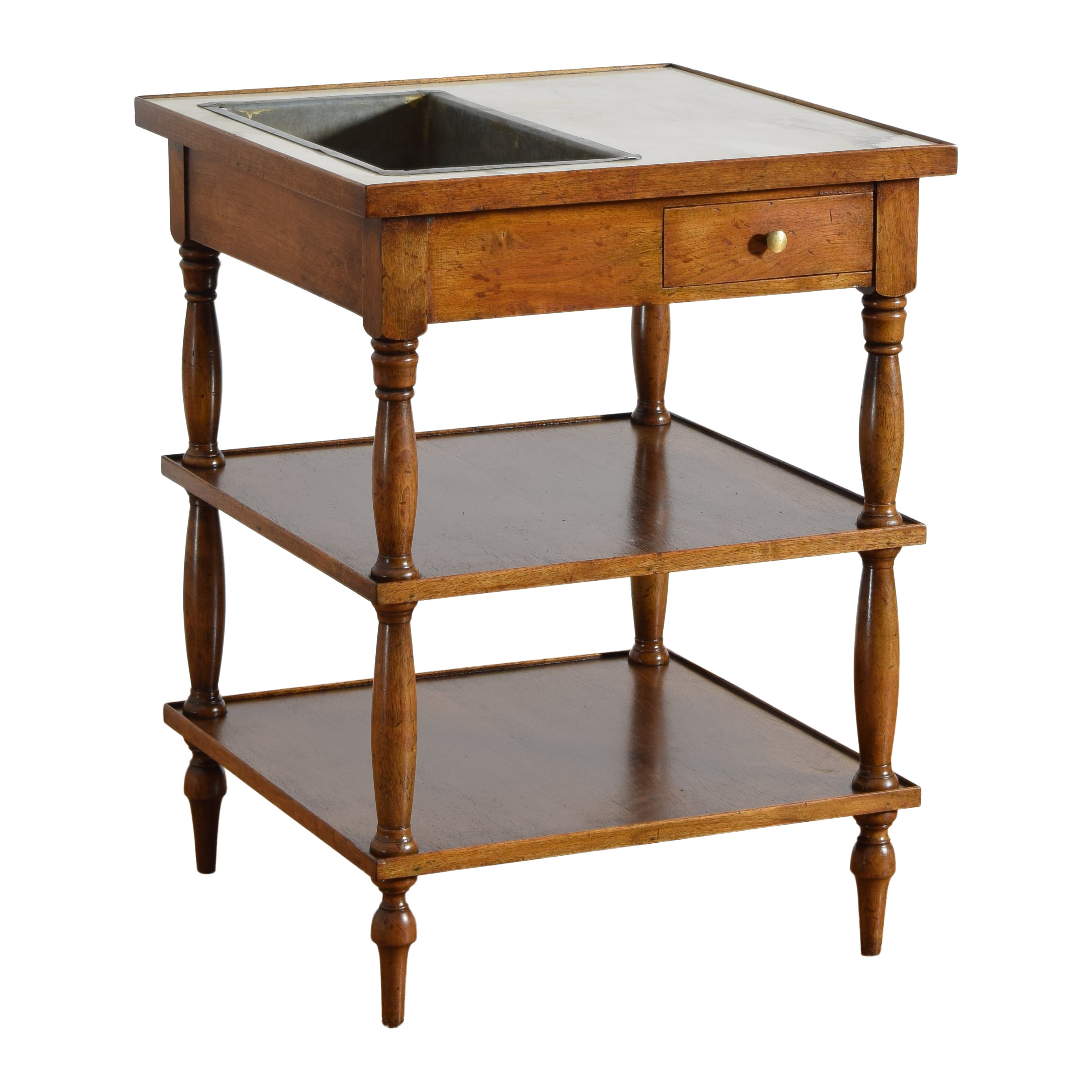 French Louis Philipe Walnut, Marble, 
Zinc Table de Rafraichissoir, circa 1840 For Sale