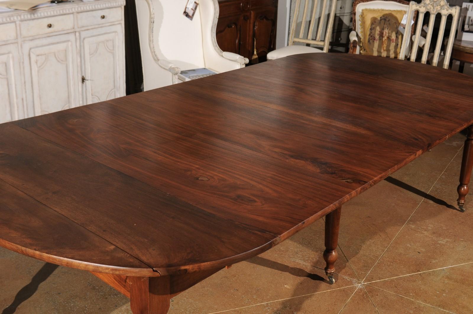 French Louis-Philippe 1840s Walnut Dining Room Extension Table with Drop Leaves 6
