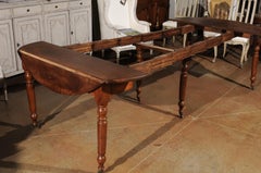 French Louis-Philippe 1840s Walnut Dining Room Extension Table with Drop Leaves