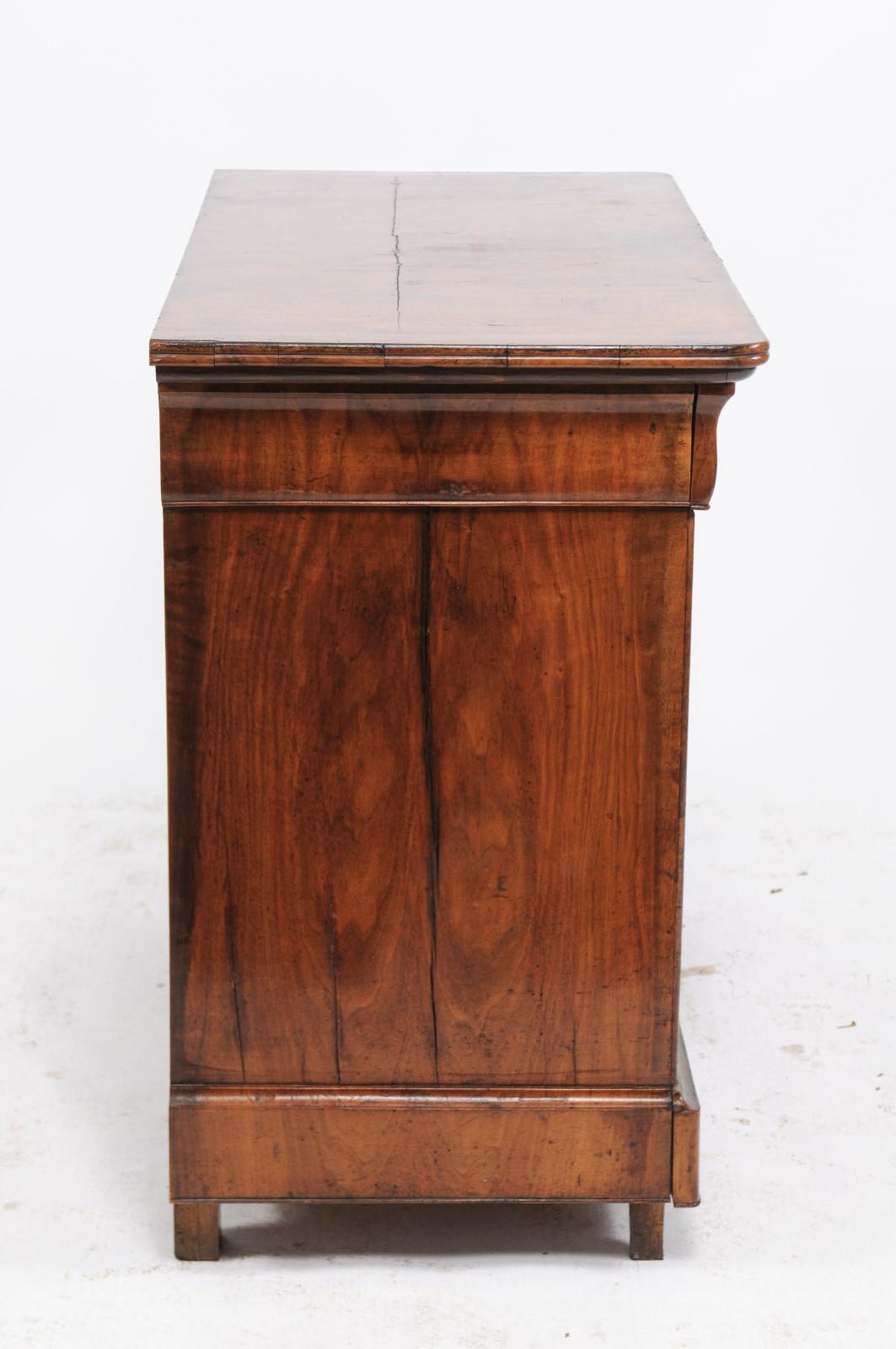 19th Century French Louis-Philippe 1850s Burled Wood Five-Drawer Commode with Bookmark Veneer