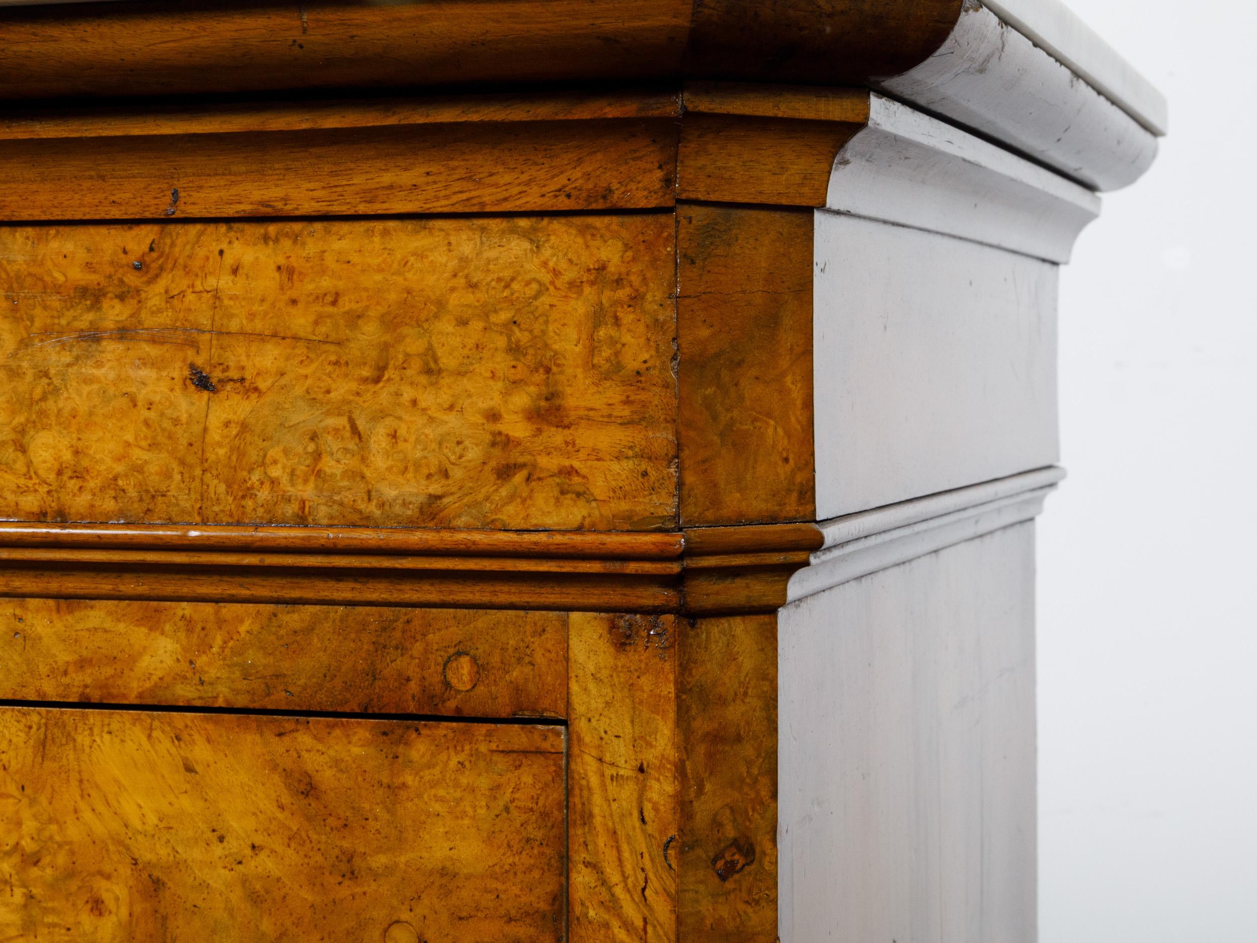 French Louis-Philippe 1850s Walnut Four-Drawer Commode with White Marble Top 6