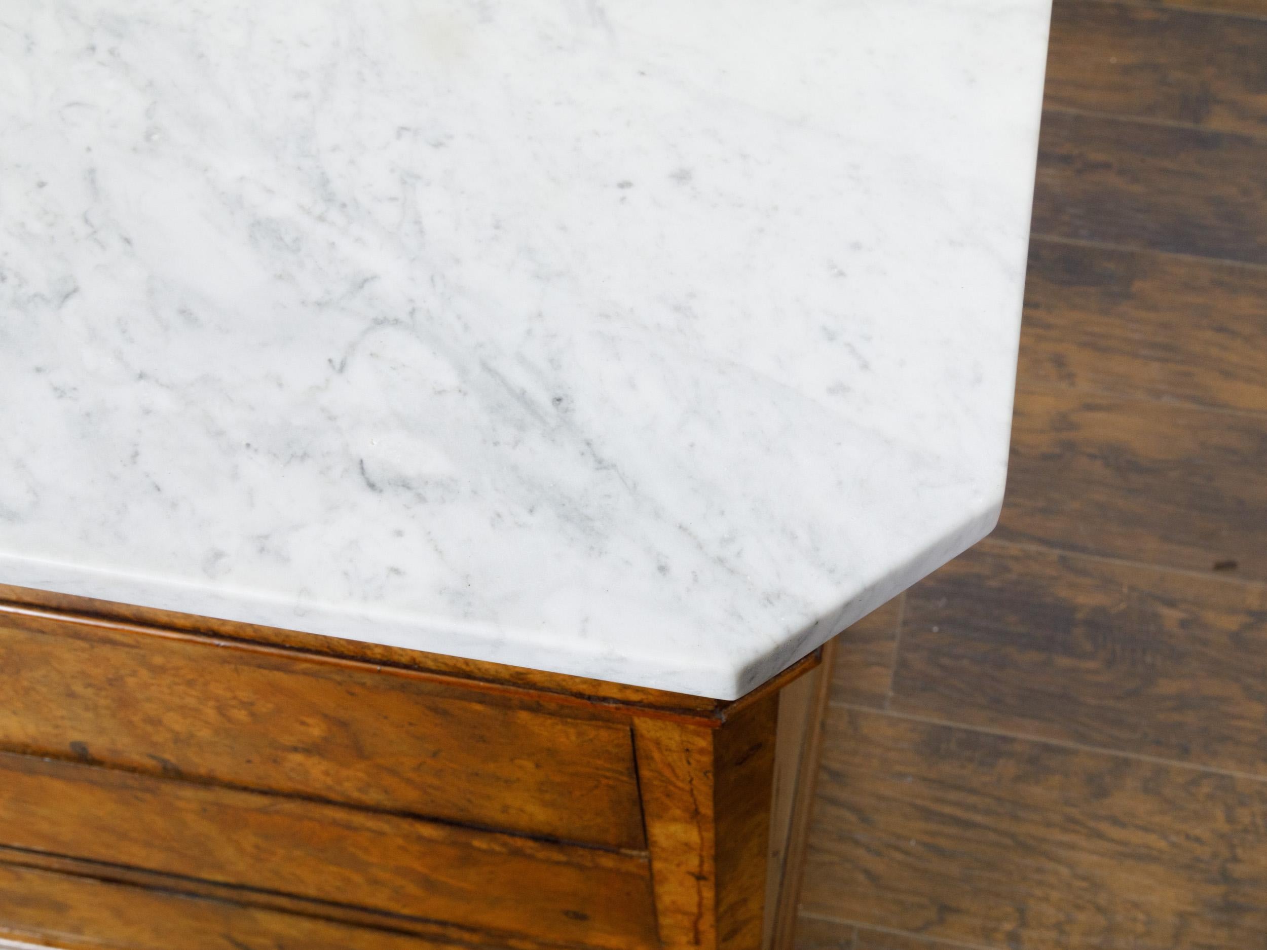 French Louis-Philippe 1850s Walnut Four-Drawer Commode with White Marble Top 7