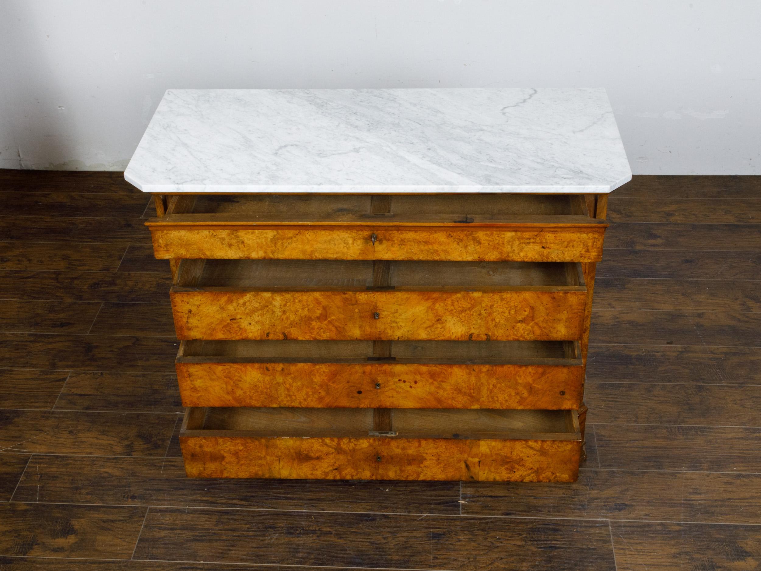 French Louis-Philippe 1850s Walnut Four-Drawer Commode with White Marble Top 2