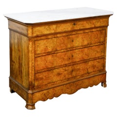 Antique French Louis-Philippe 1850s Walnut Four-Drawer Commode with White Marble Top