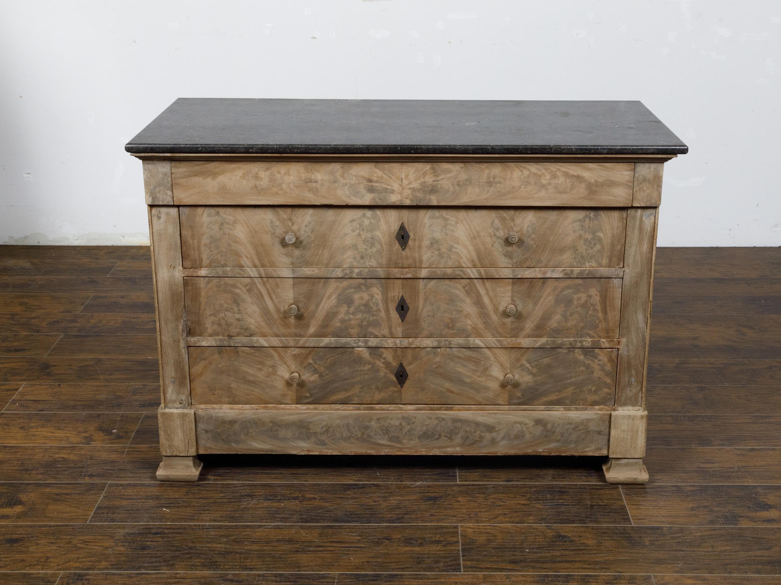 French Louis-Philippe 19th Century Four-Drawer Commode with Black Marble Top 8
