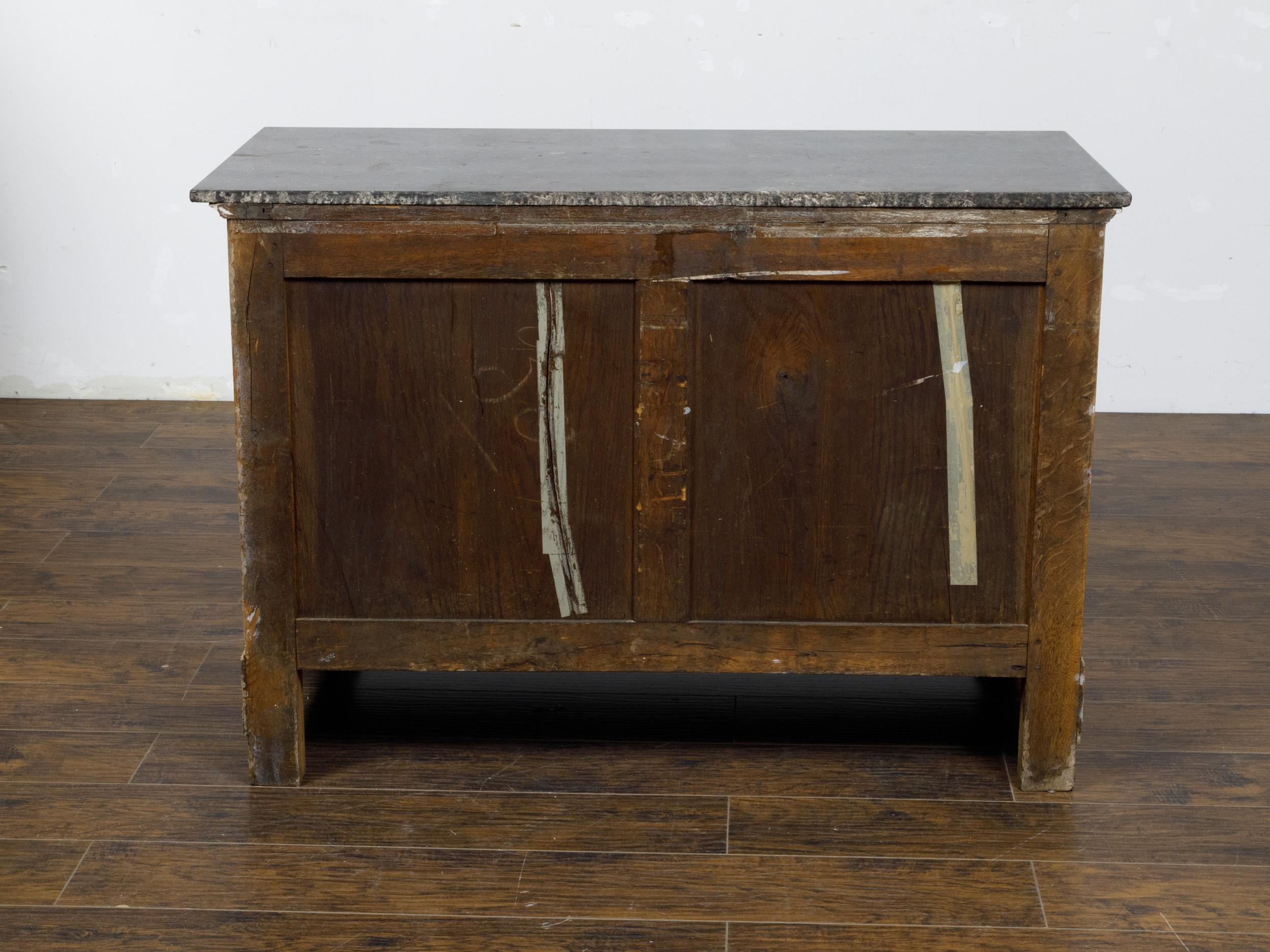 Bleached French Louis-Philippe 19th Century Four-Drawer Commode with Black Marble Top