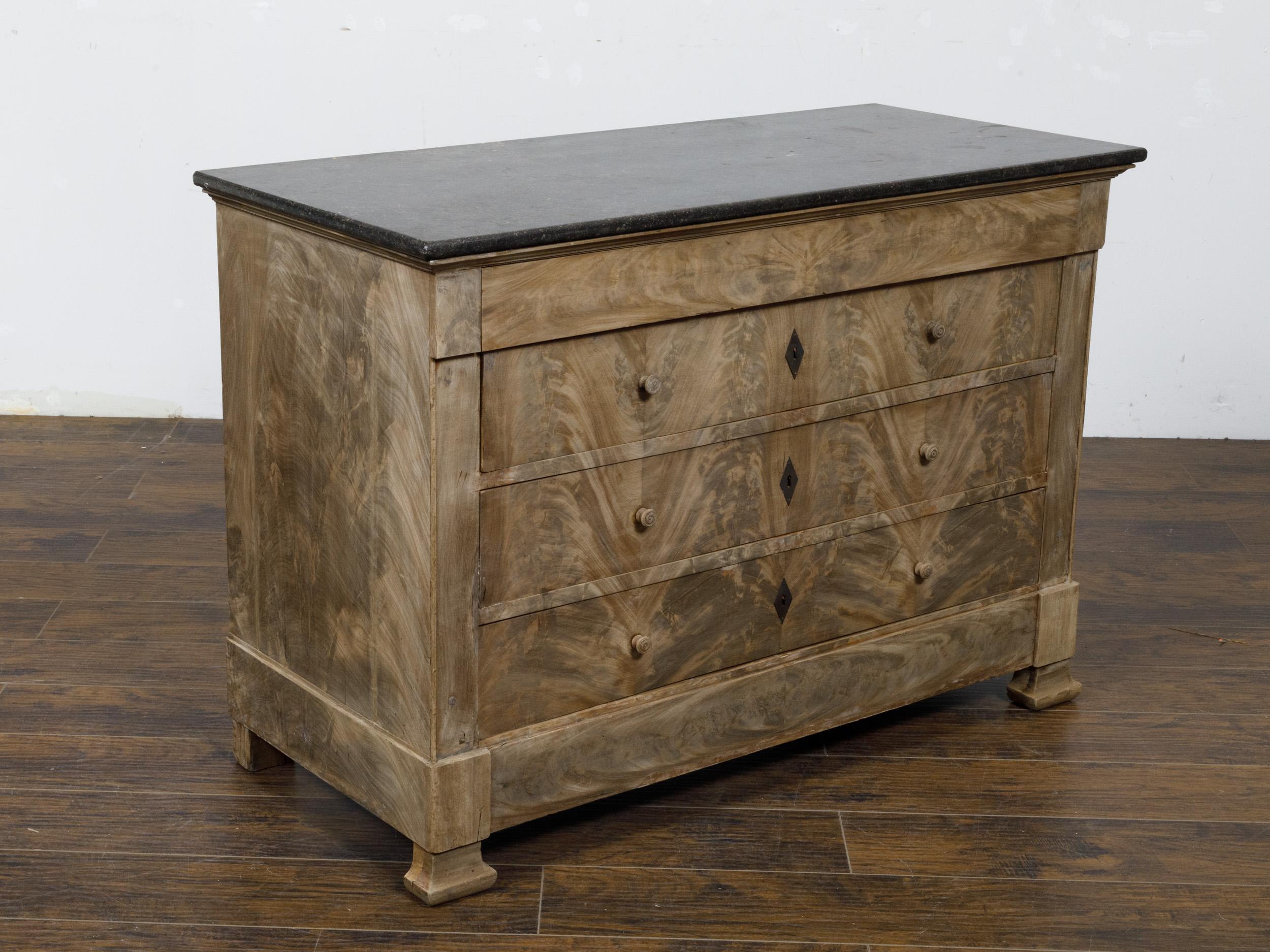 French Louis-Philippe 19th Century Four-Drawer Commode with Black Marble Top 1