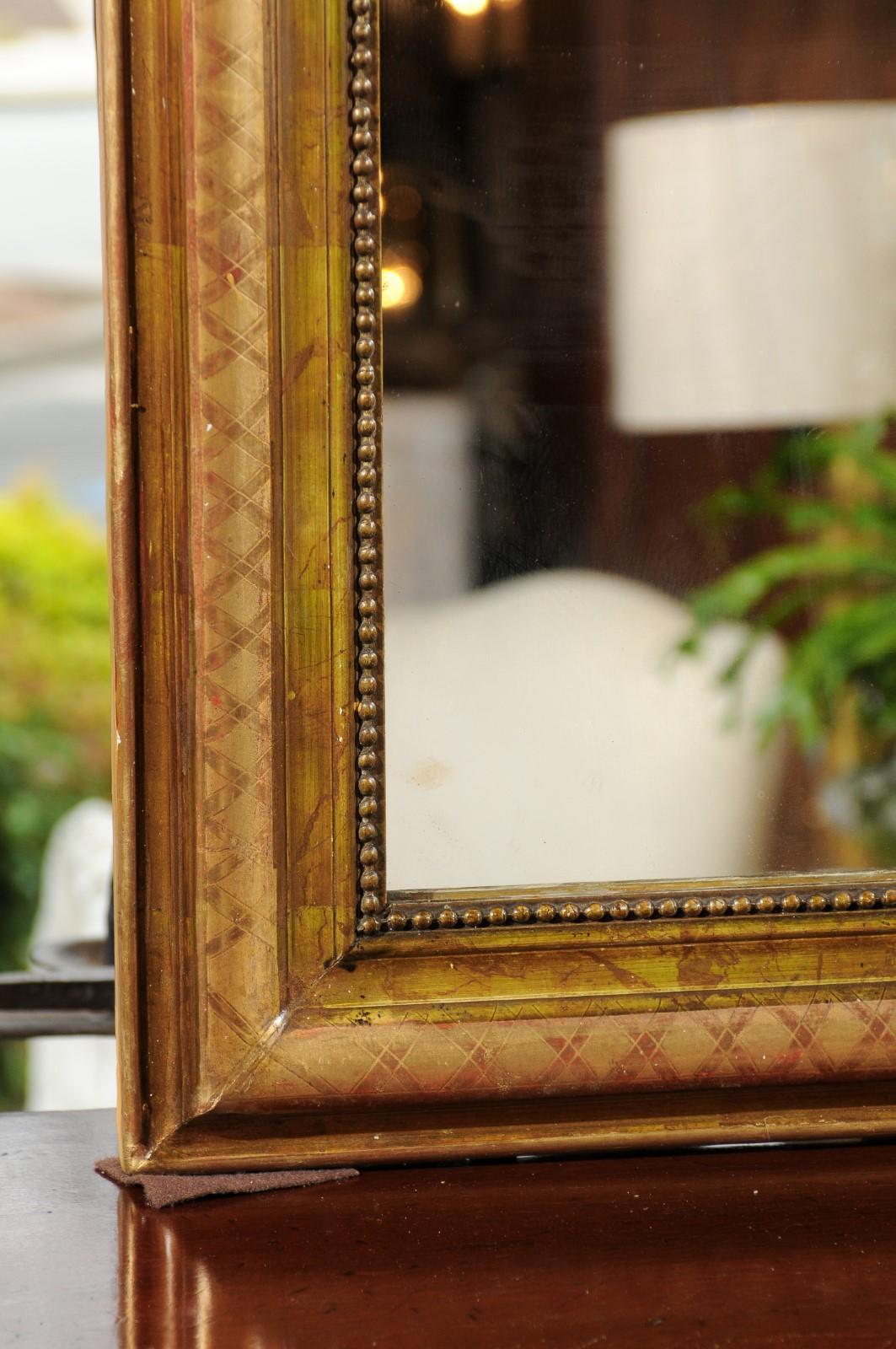 French Louis-Philippe 19th Century Gilded Wood Mirror with X-Form Motifs 5