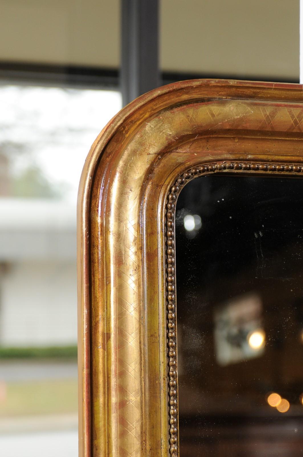 French Louis-Philippe 19th Century Gilded Wood Mirror with X-Form Motifs 6