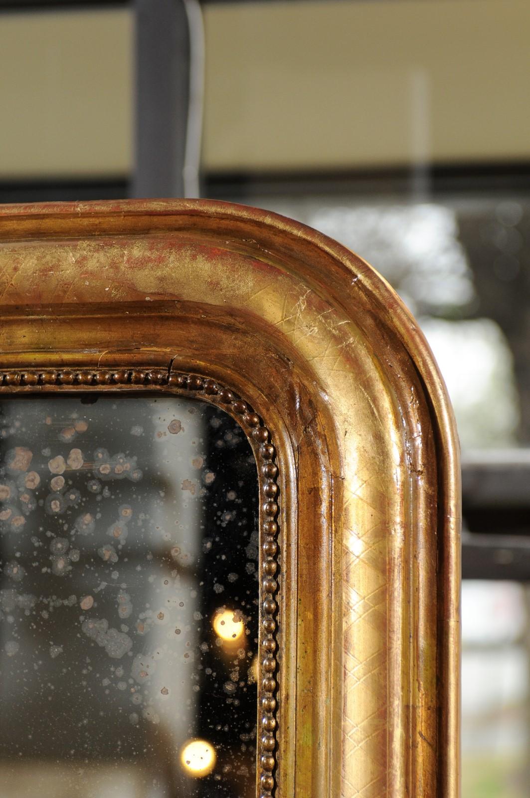 French Louis-Philippe 19th Century Gilded Wood Mirror with X-Form Motifs 7