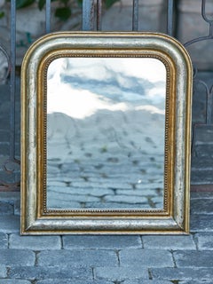 French Louis-Philippe 19th Century Silver and Gold Mirror with Petite Beads