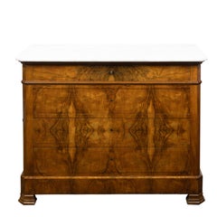 French Louis-Philippe 19th Century Walnut Commode with White Marble Top