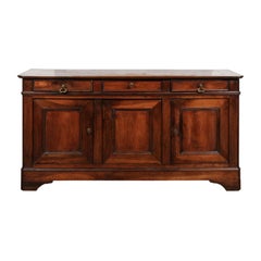 French Louis-Philippe 19th Century Walnut Sideboard with Drawers Over Doors