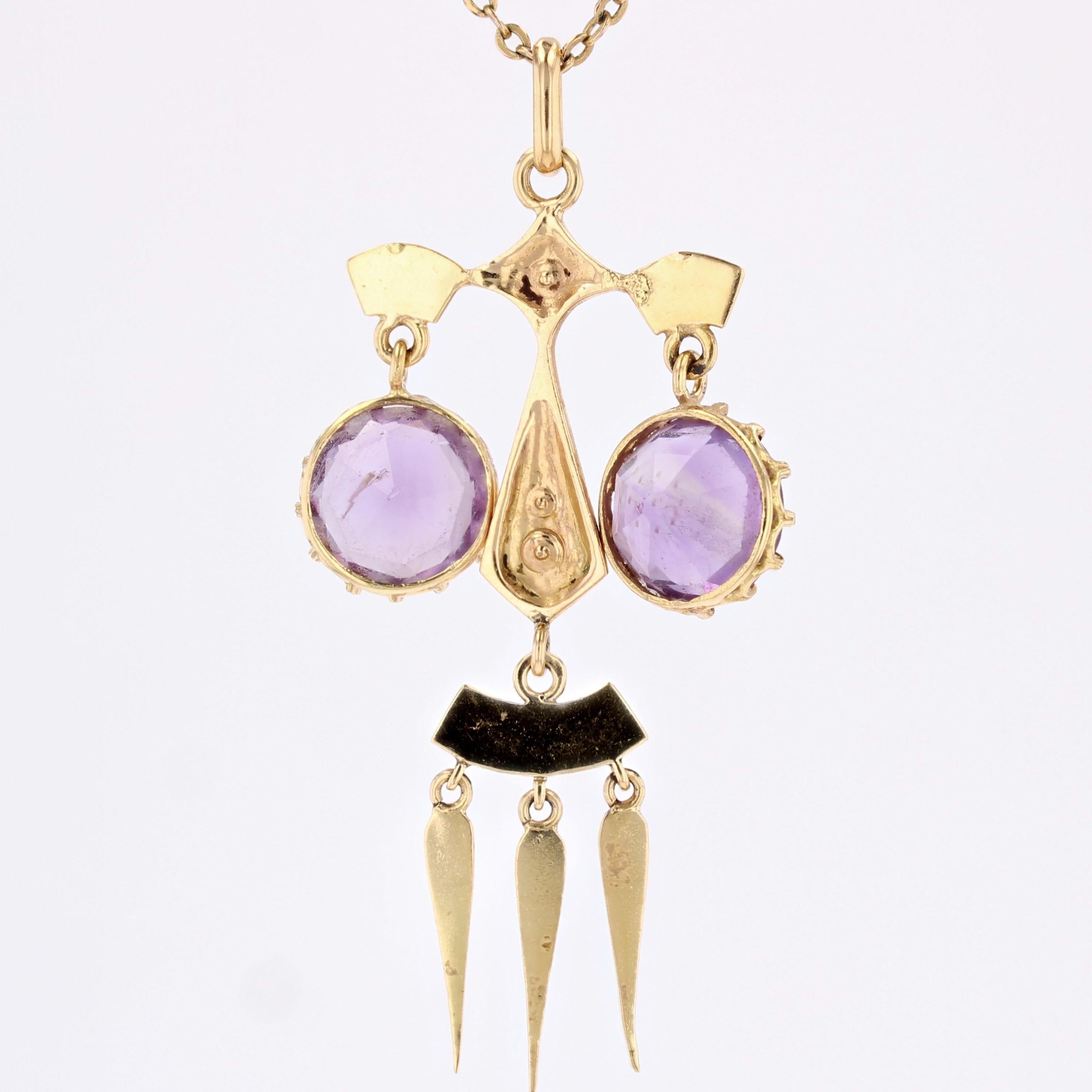 French Louis-Philippe Amethysts Natural Pearl Black Enamel Pendant Necklace For Sale 5