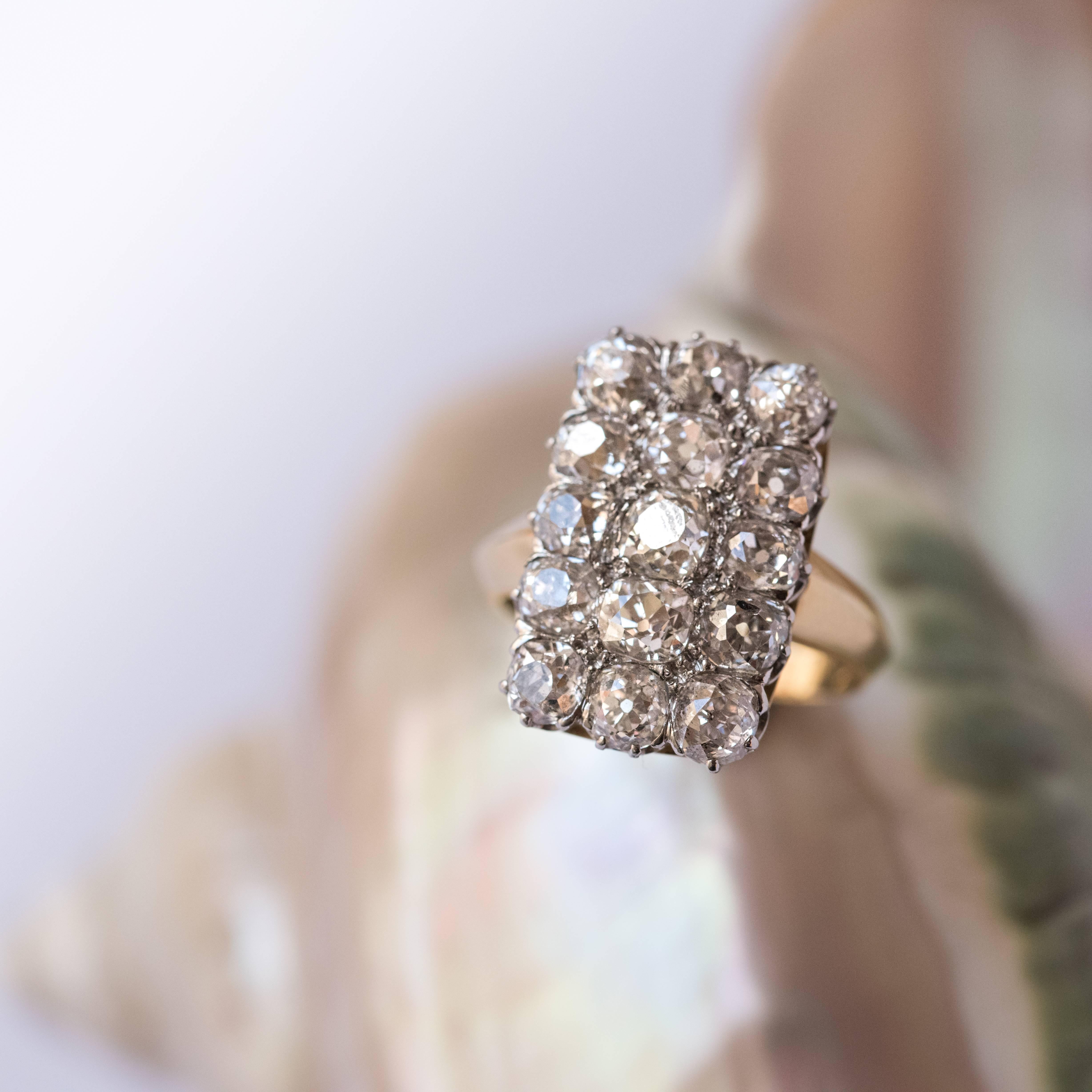 Early Victorian French Louis Philippe Antique Rectangular 5 Carat Diamond Ring 