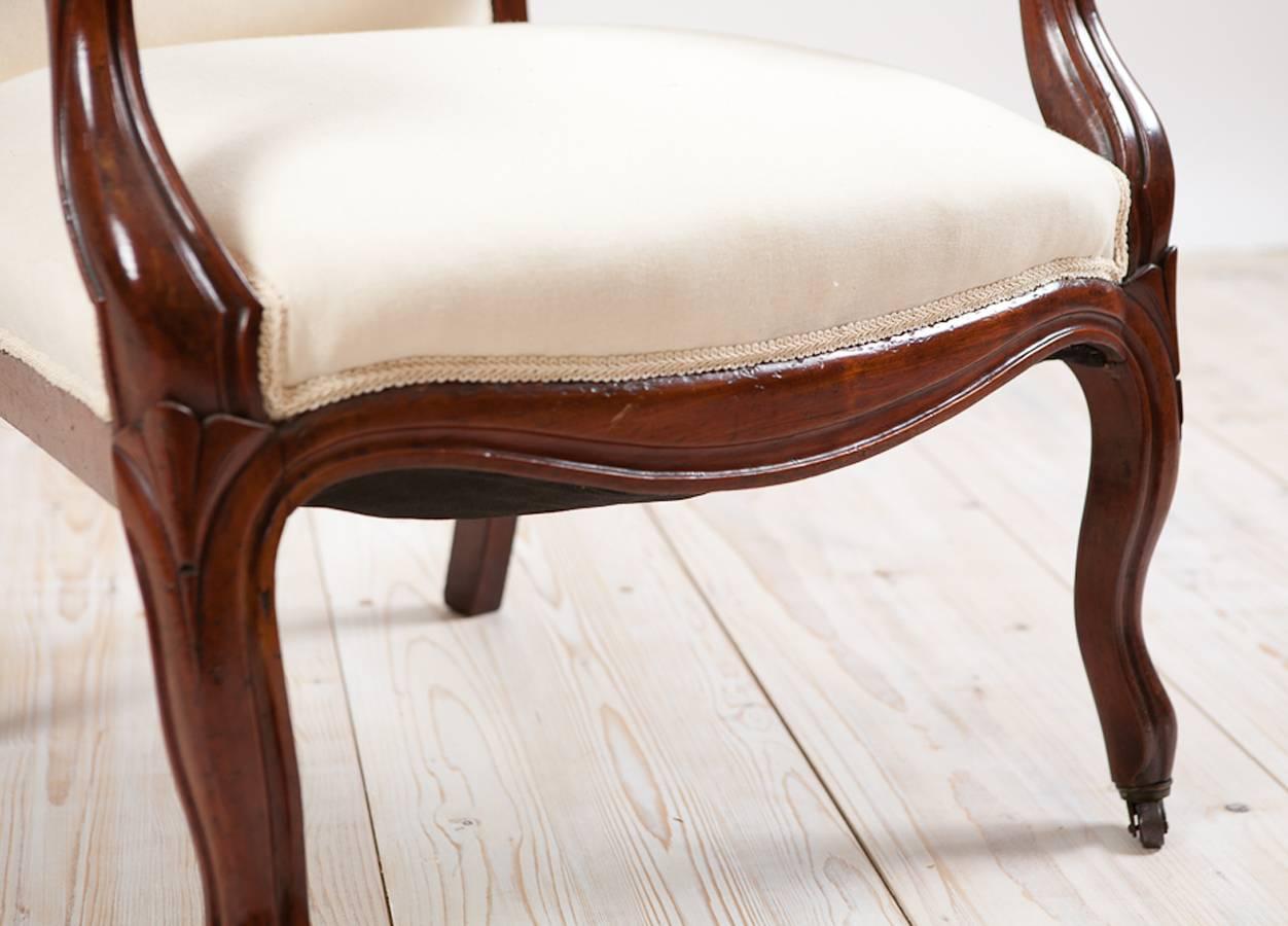 Hand-Carved French Louis Philippe Armchair/Fauteuil in Mahogany with Upholstery, circa 1830
