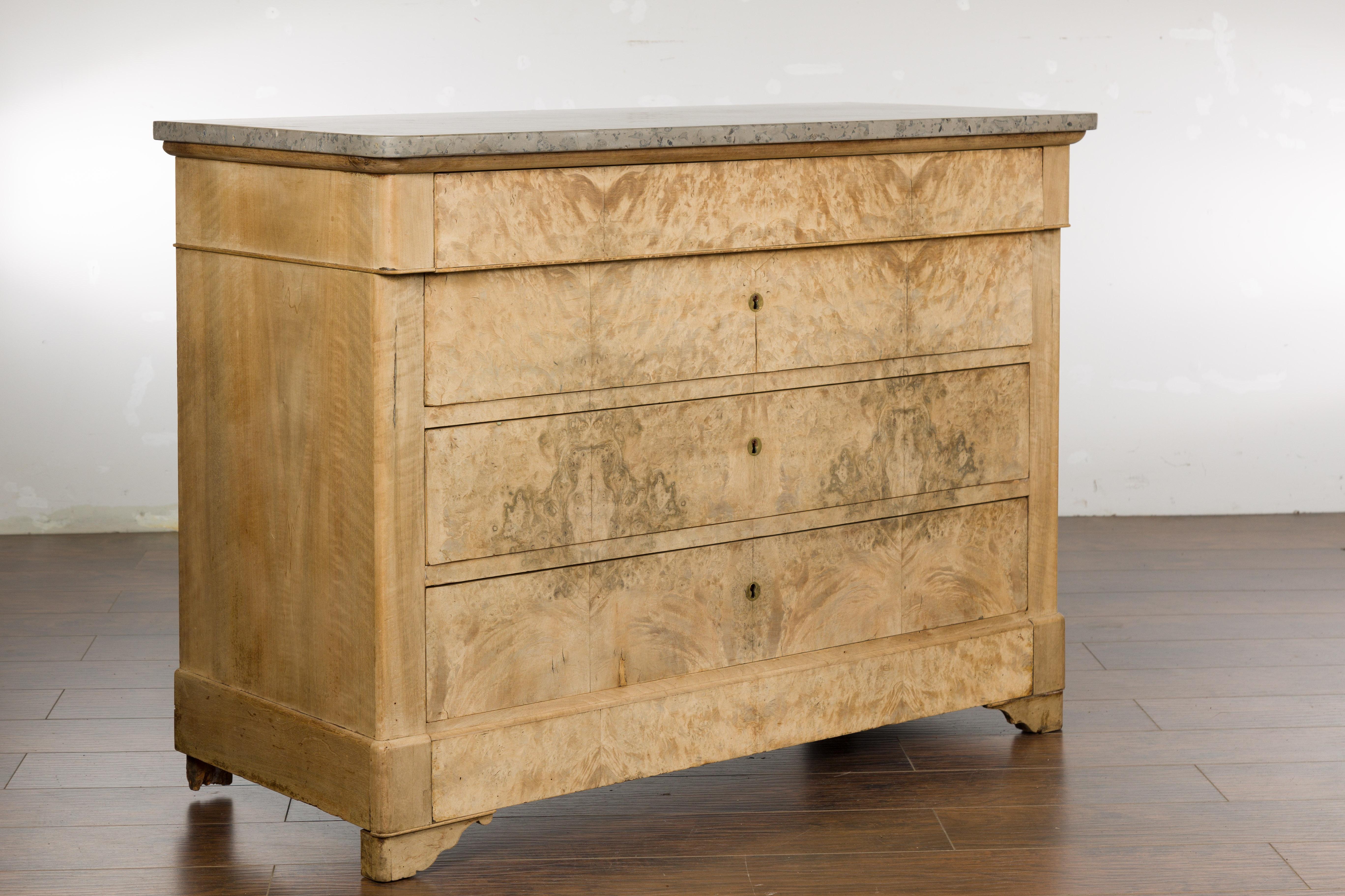 French Louis-Philippe Bleached Four-Drawer Commode with Butterfly Veneer For Sale 8