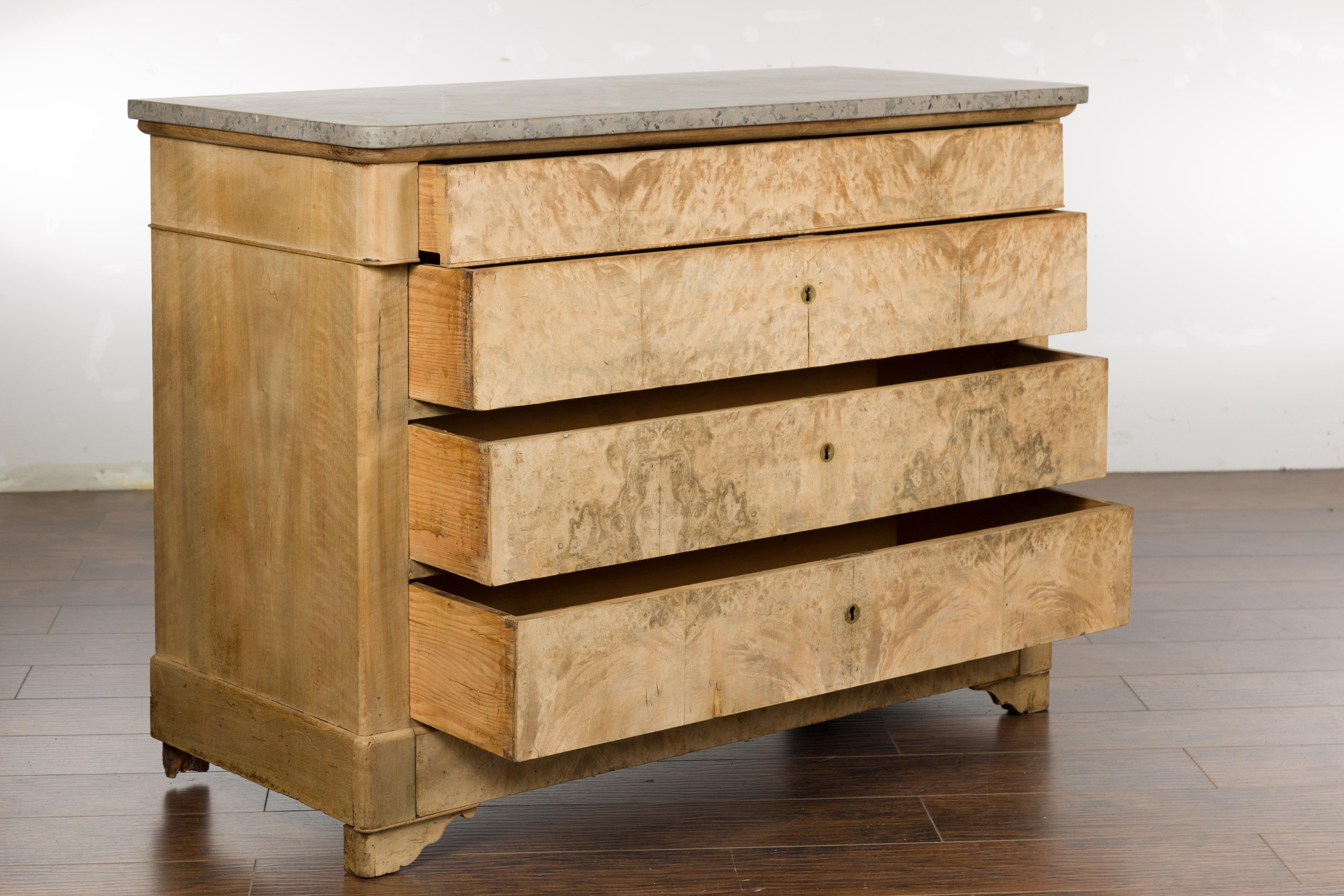 French Louis-Philippe Bleached Four-Drawer Commode with Butterfly Veneer For Sale 9