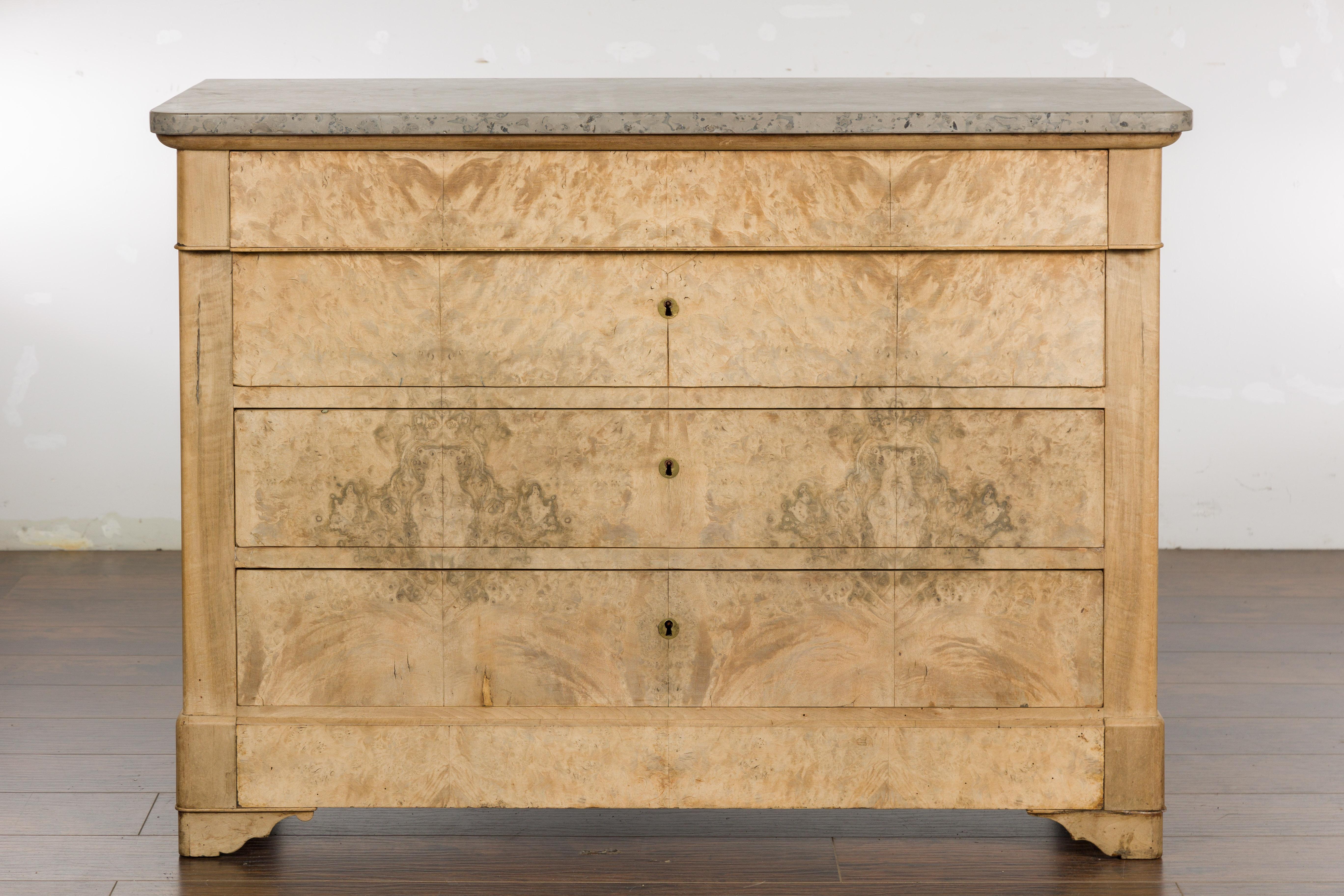 Louis Philippe French Louis-Philippe Bleached Four-Drawer Commode with Butterfly Veneer For Sale
