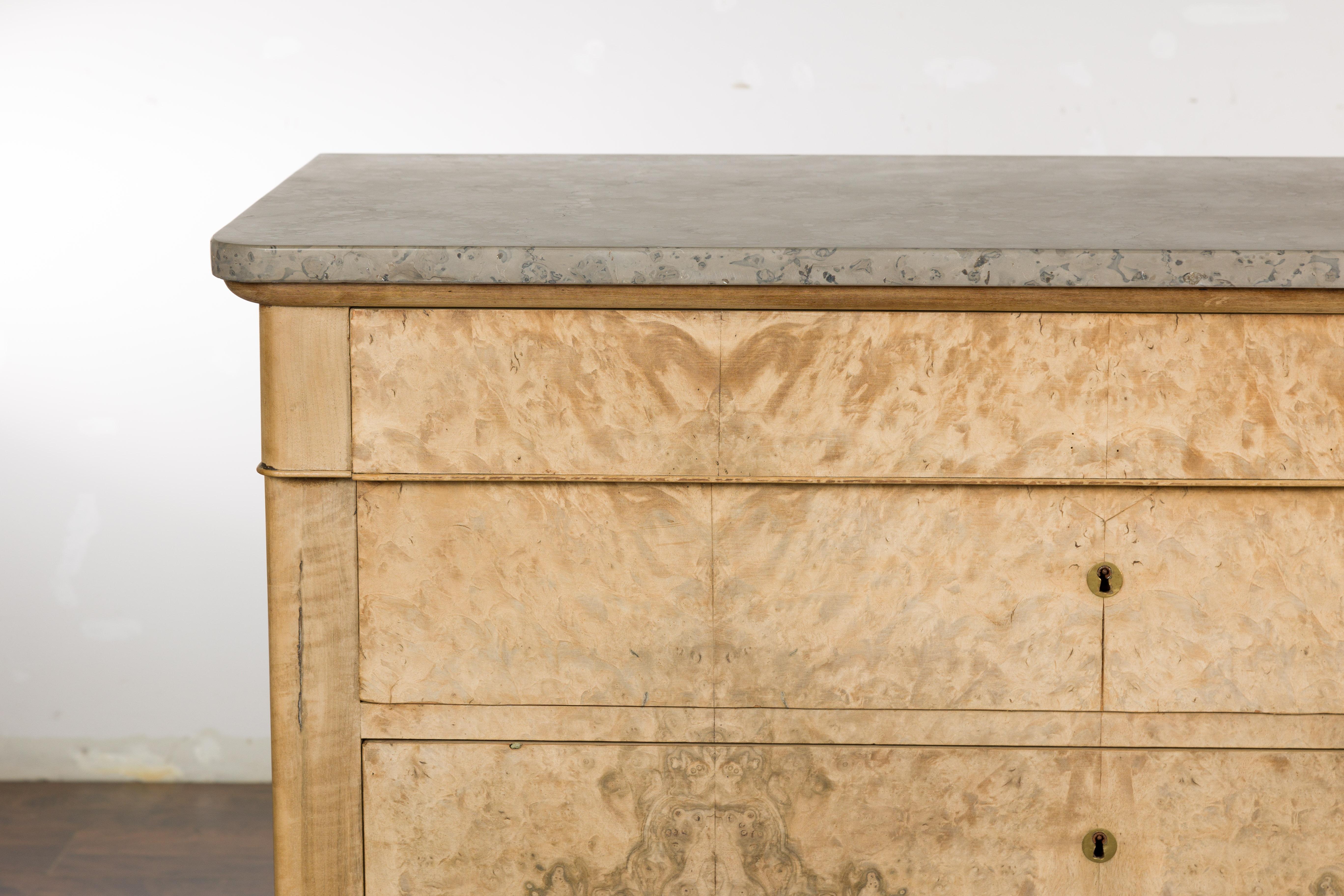 French Louis-Philippe Bleached Four-Drawer Commode with Butterfly Veneer In Good Condition For Sale In Atlanta, GA