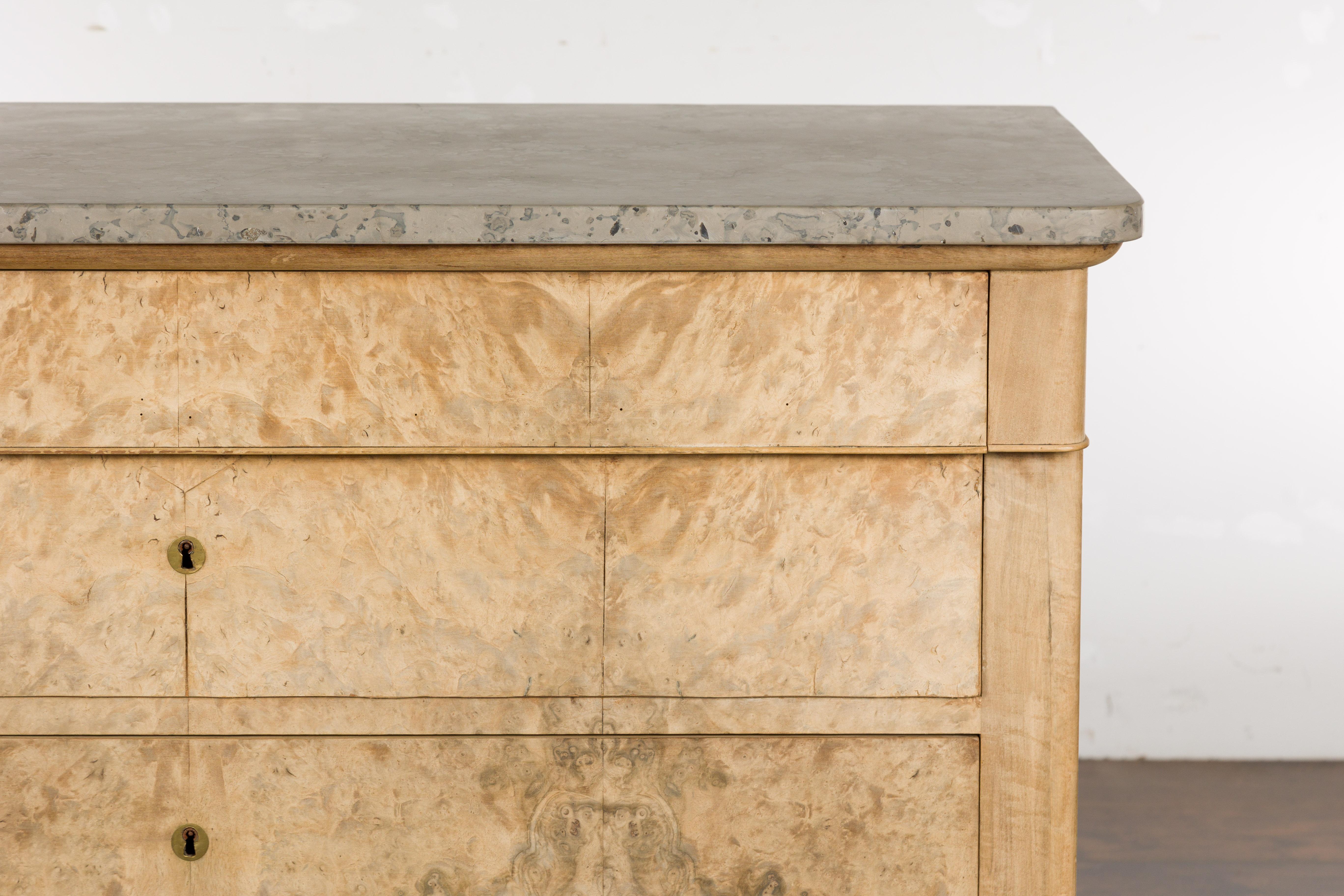 19th Century French Louis-Philippe Bleached Four-Drawer Commode with Butterfly Veneer For Sale