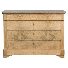French Louis-Philippe Bleached Four-Drawer Commode with Butterfly Veneer