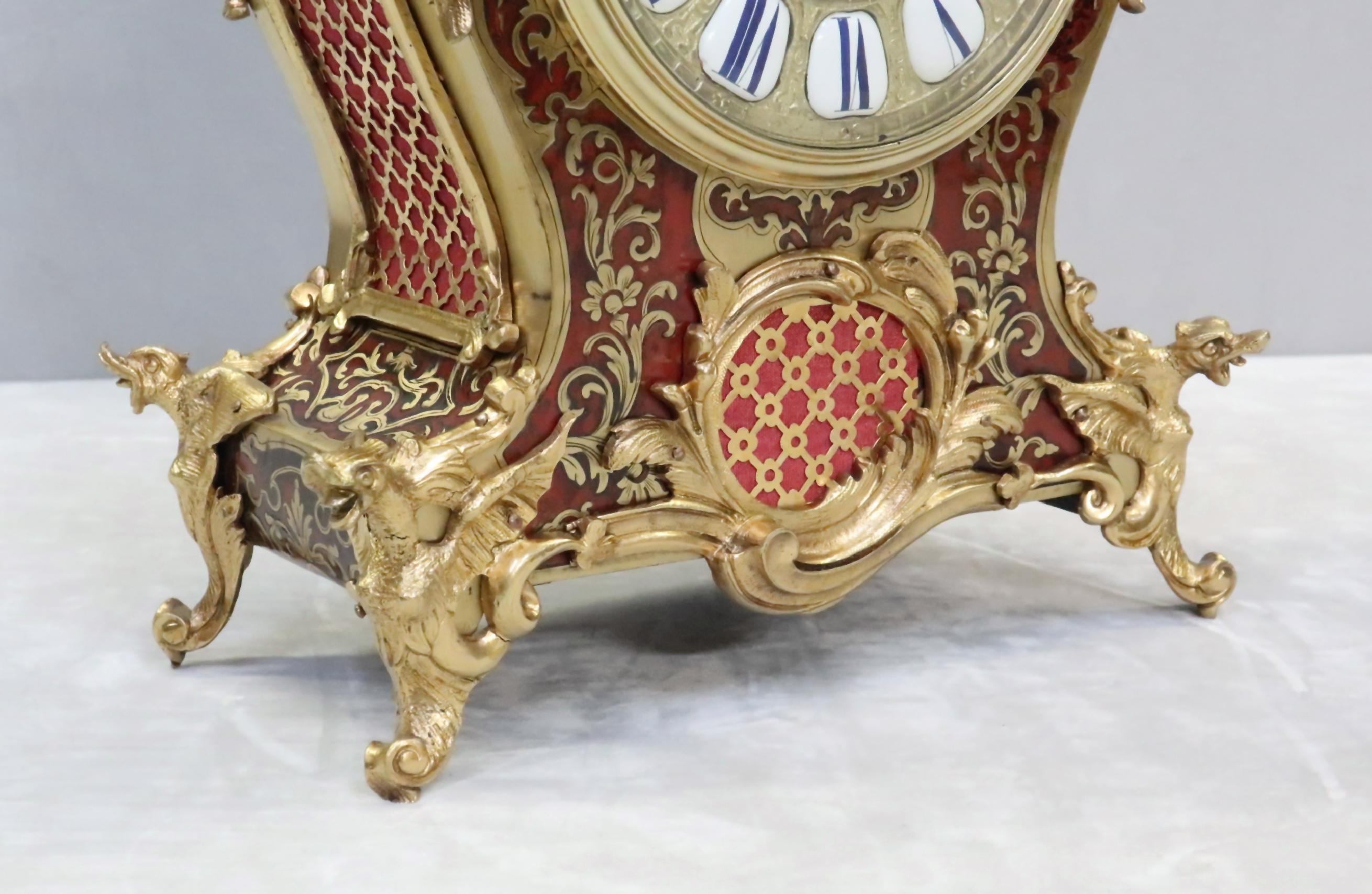 Brass French Louis Philippe Boulle Mantel Clock by Louis Japy Fils