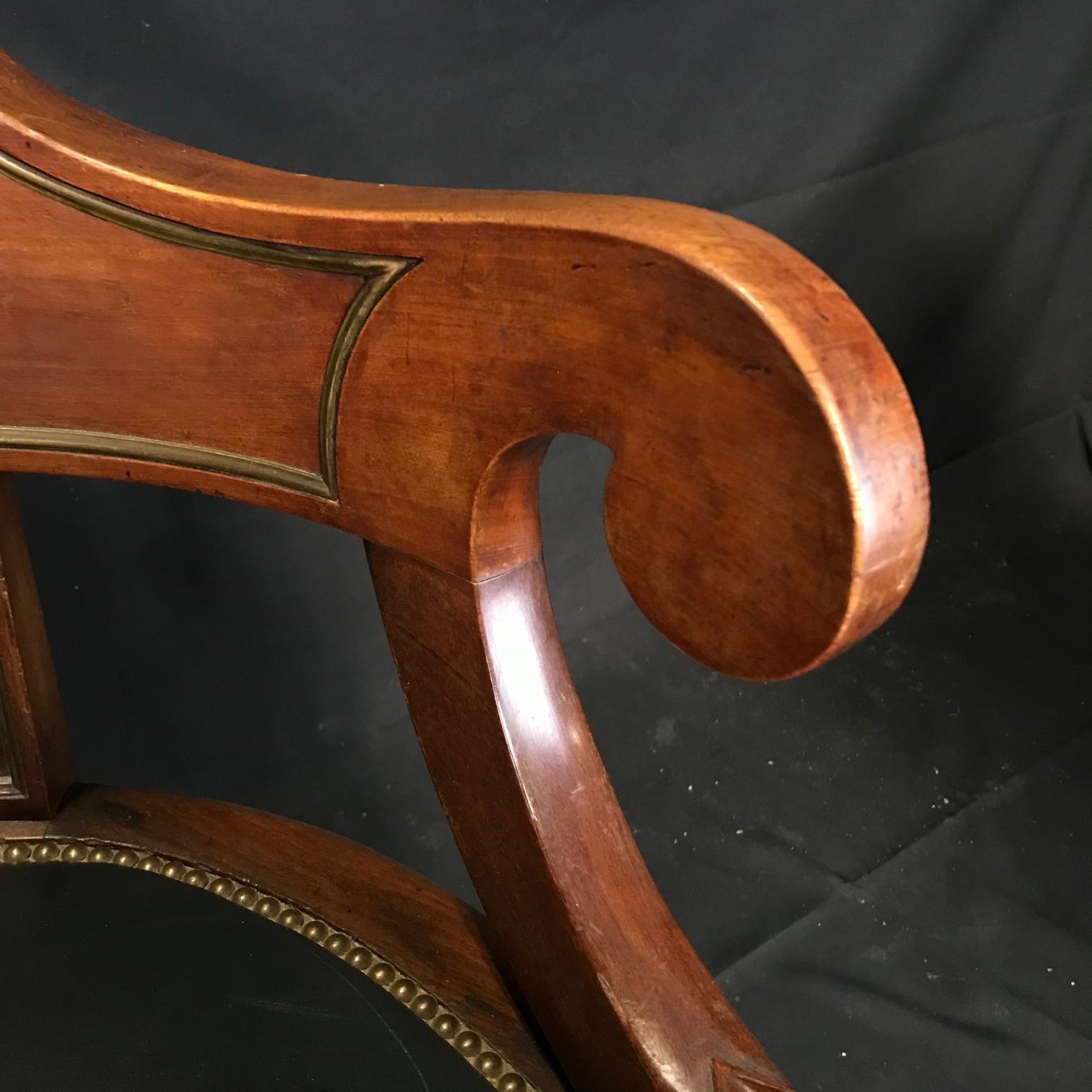 French Louis Philippe Brass Trimmed Leather and Walnut Desk Chair 5