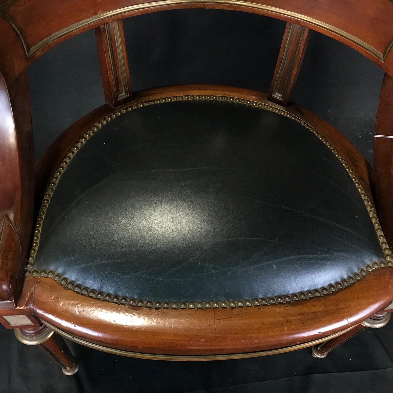 French Louis Philippe Brass Trimmed Leather and Walnut Desk Chair 6