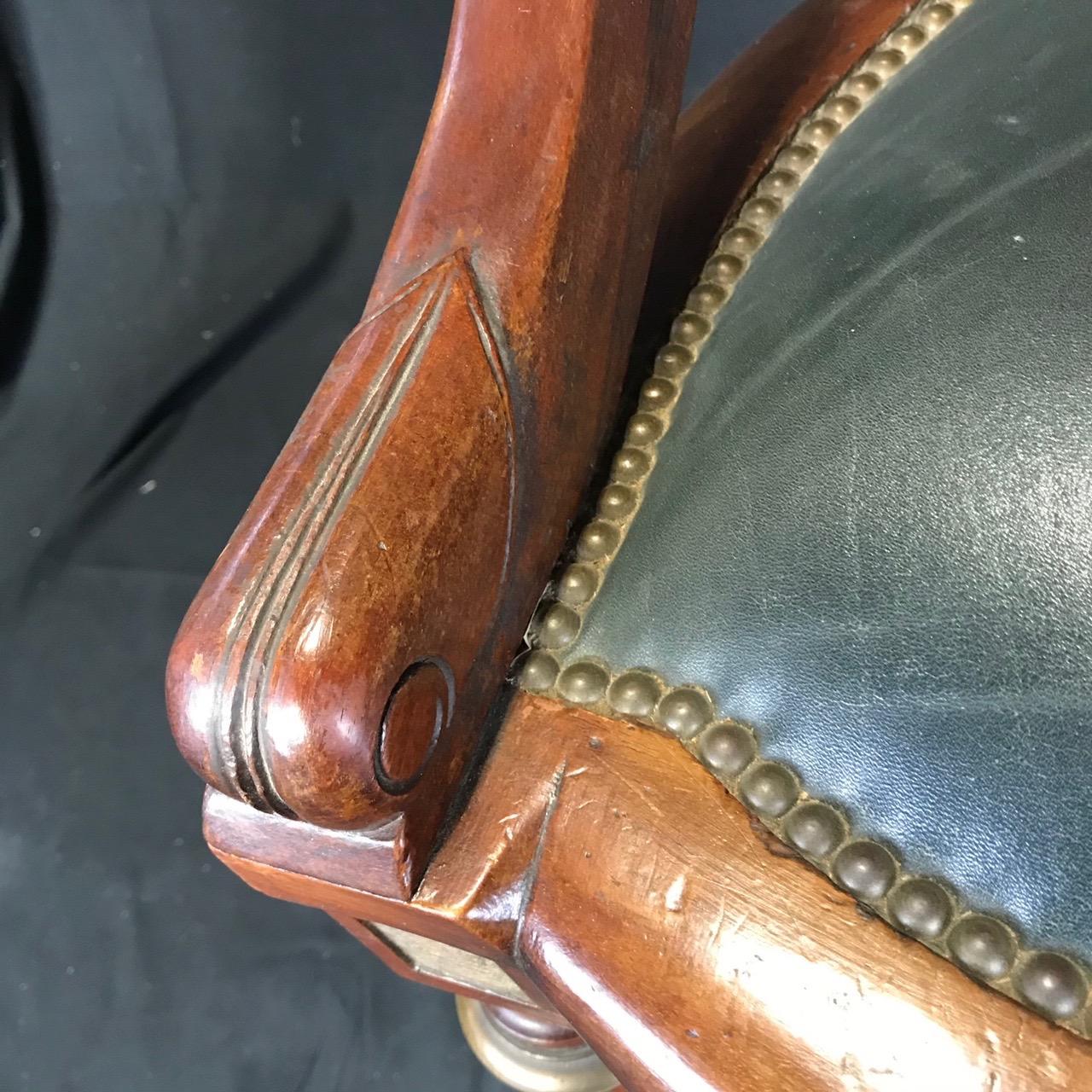 French Louis Philippe Brass Trimmed Leather and Walnut Desk Chair 8