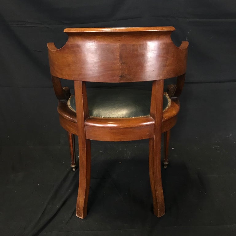 French Louis Philippe Brass Trimmed Leather and Walnut Desk Chair For Sale at 1stdibs