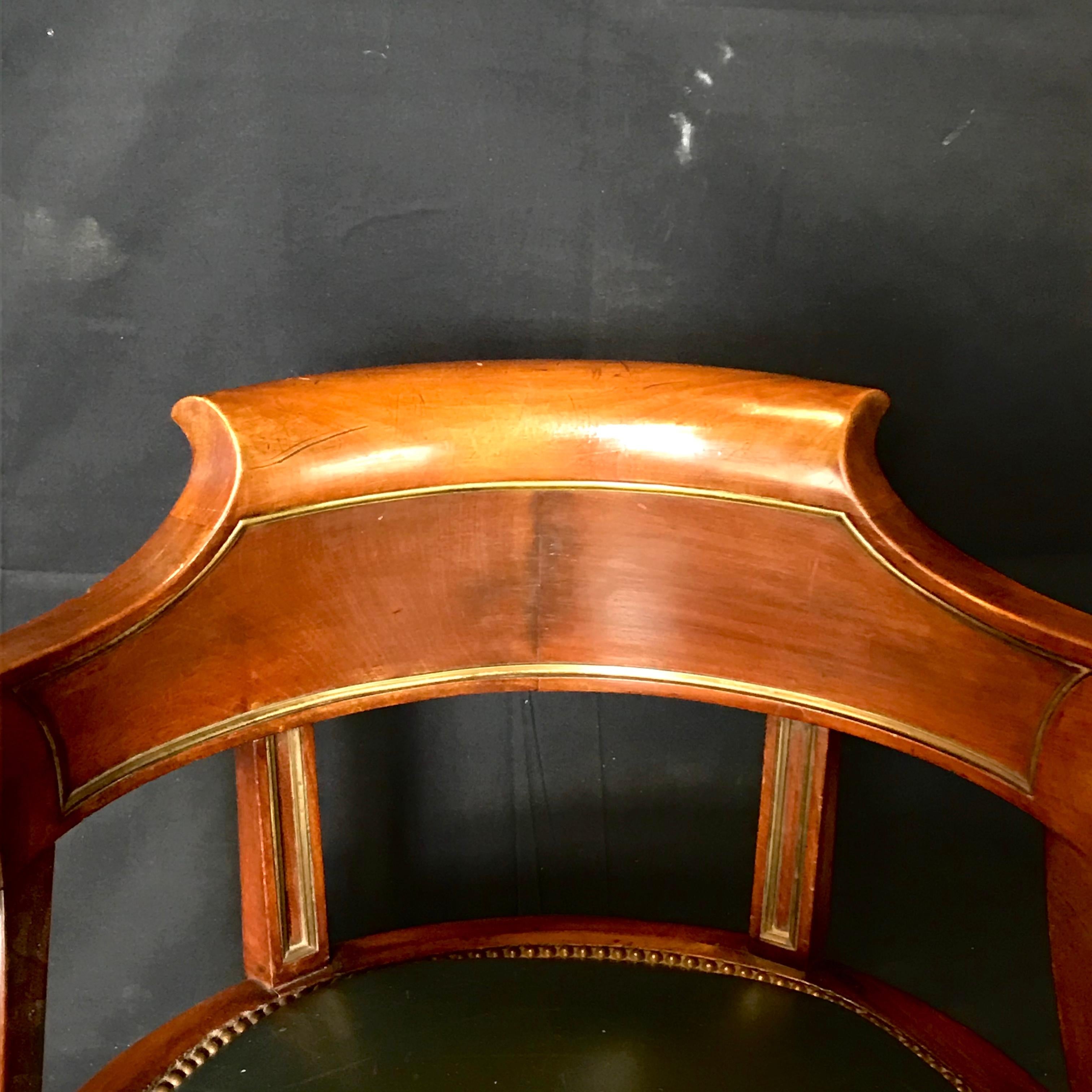 French Louis Philippe Brass Trimmed Leather and Walnut Desk Chair 1