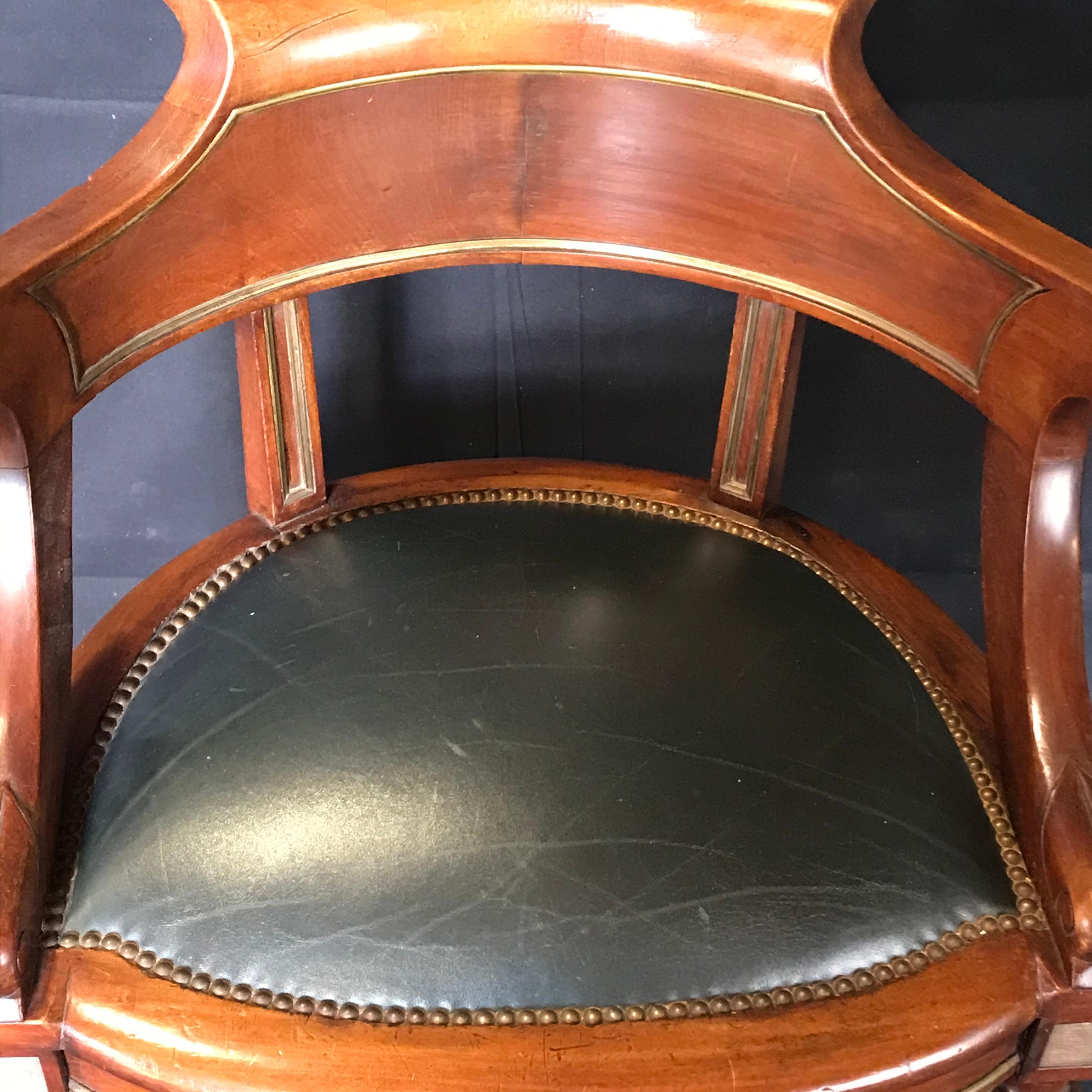French Louis Philippe Brass Trimmed Leather and Walnut Desk Chair 2