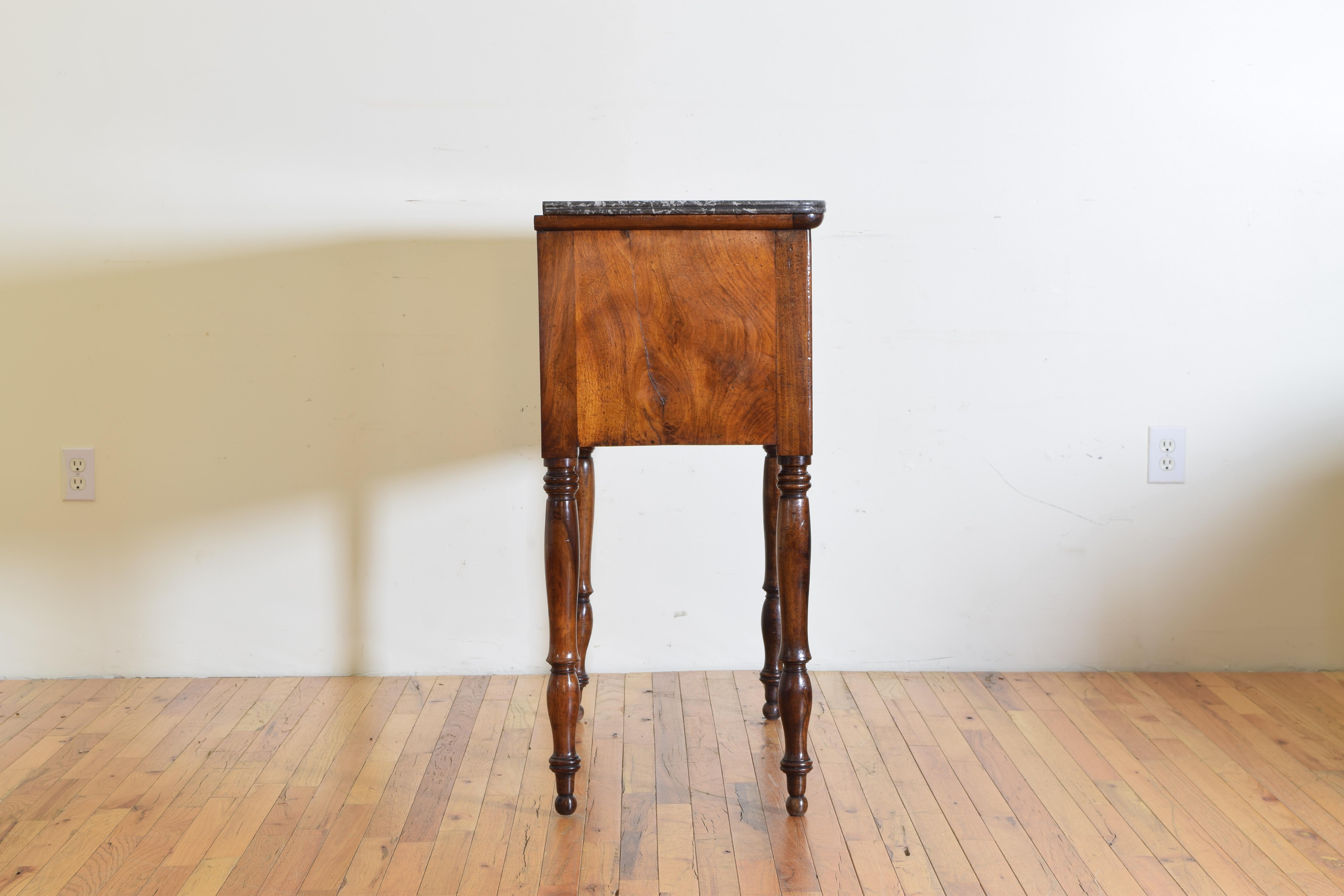 Mid-19th Century French Louis Philippe Burl Walnut 2-Drawer Tall Commode, Marble Top, Mid 19thc