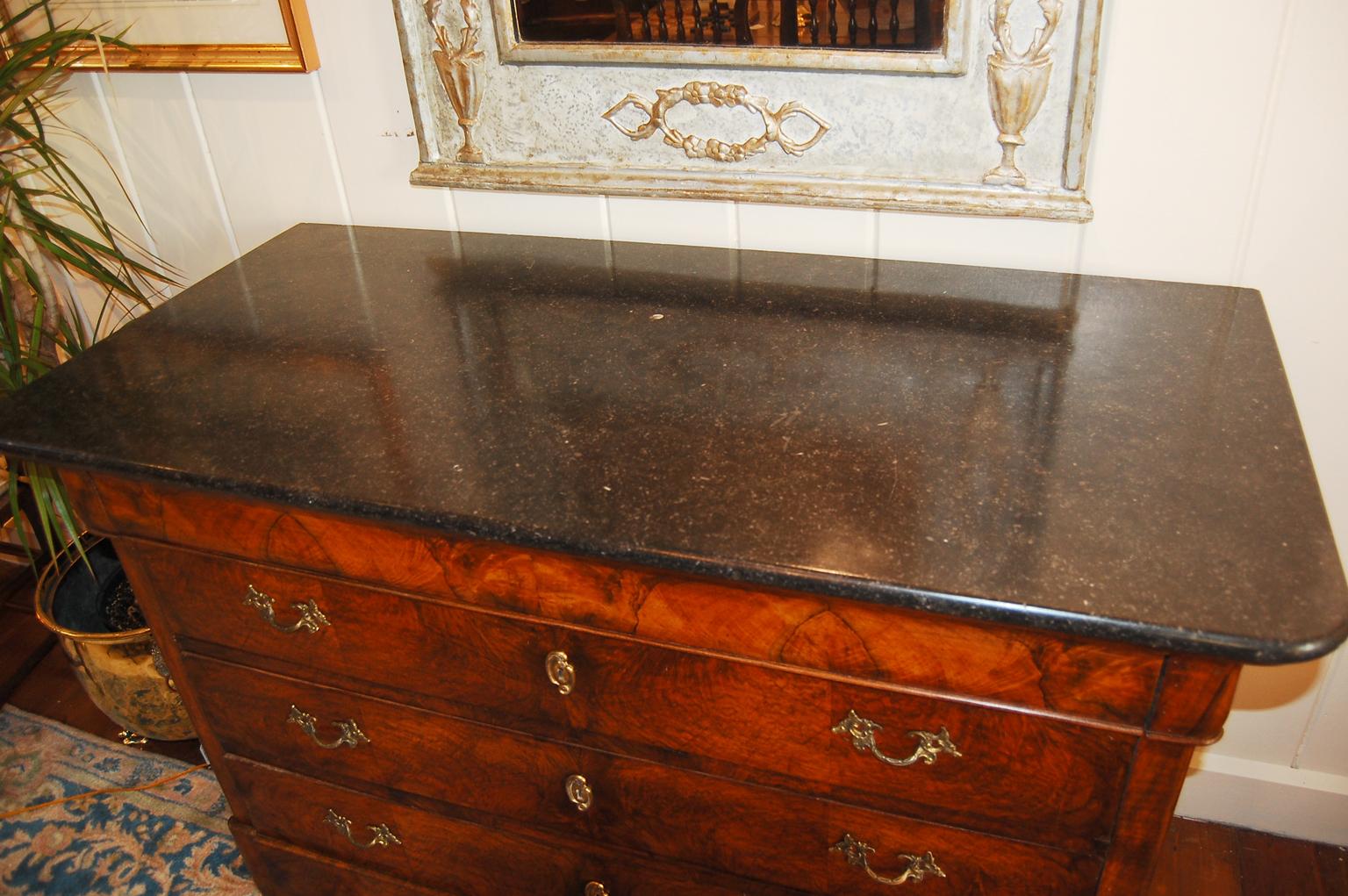 French Louis Philippe Burl Walnut and Walnut Chest of Drawers with Marble Top For Sale 3