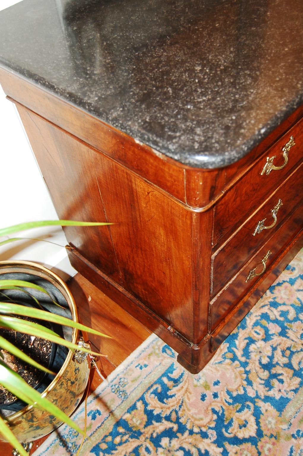 French Louis Philippe Burl Walnut and Walnut Chest of Drawers with Marble Top For Sale 5