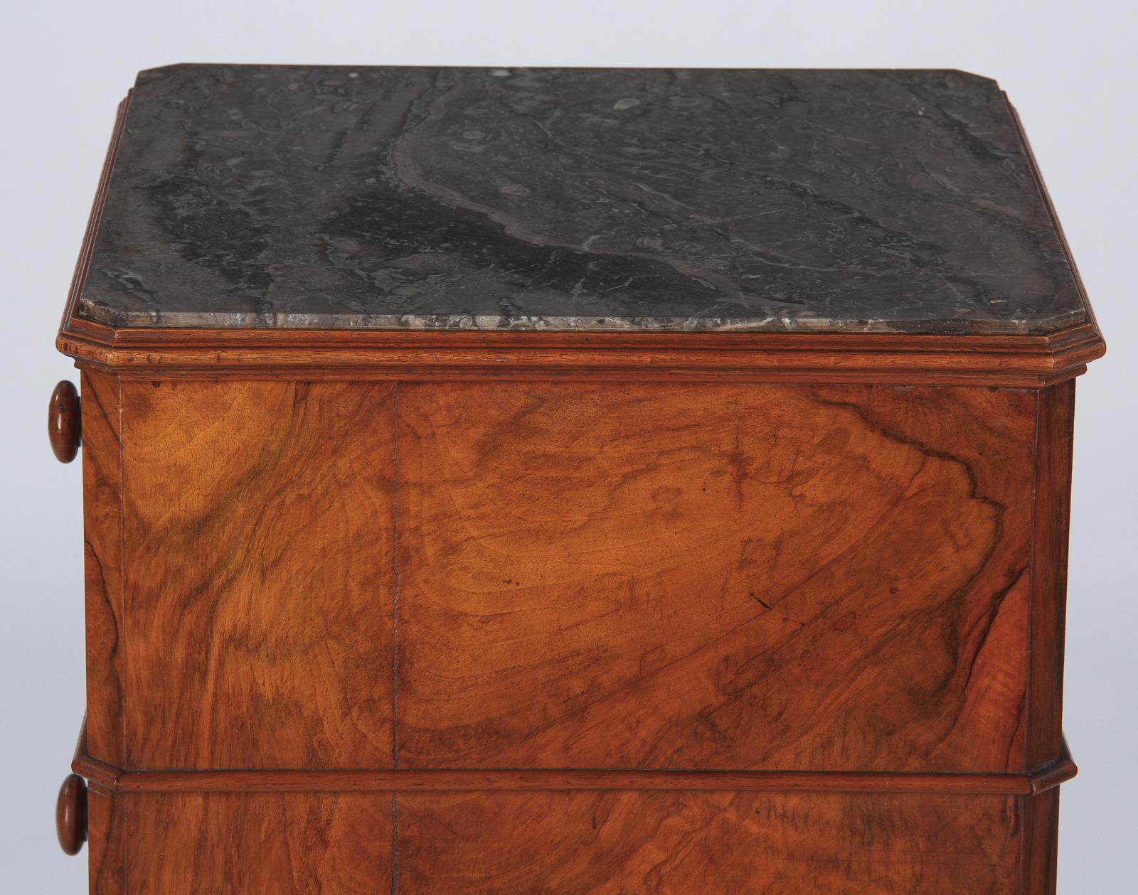 French Louis Philippe Burl Walnut Cabinet Nightstand with Marble Top, Mid-1800s 5